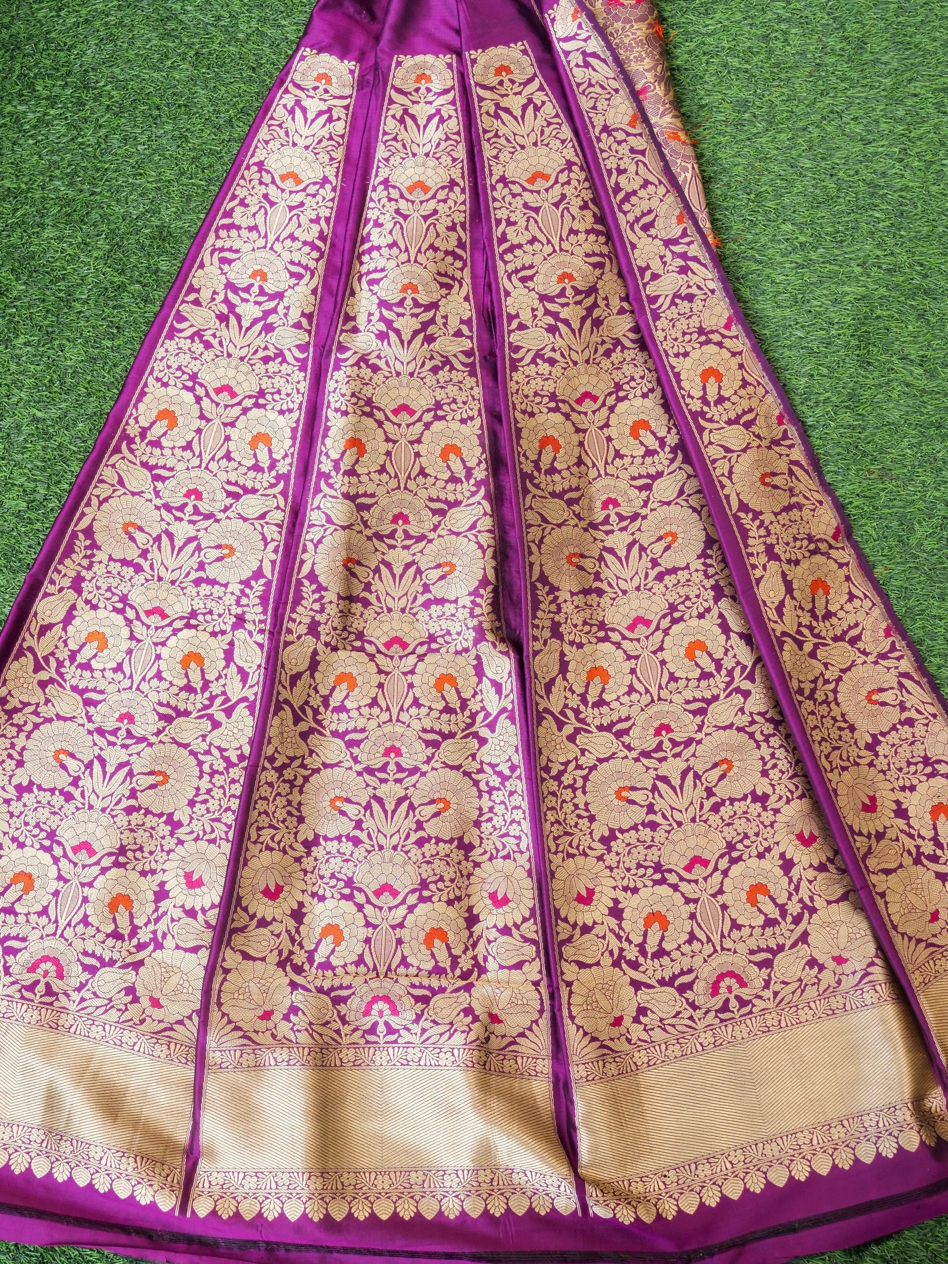 Handloom Banarasi Katan Silk Kalidar Phoolwari Lehenga