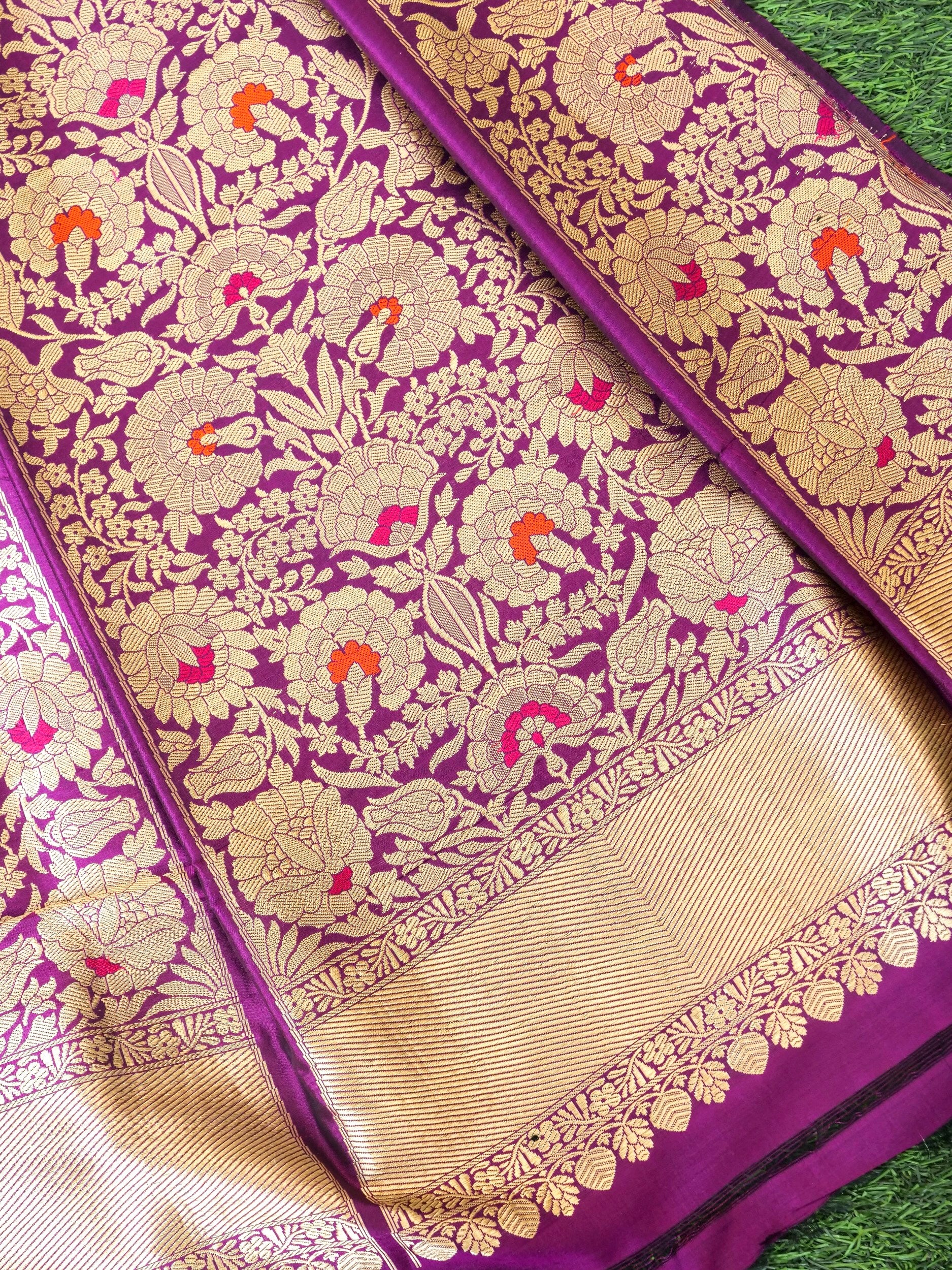 Handloom Banarasi Katan Silk Kalidar Phoolwari Lehenga