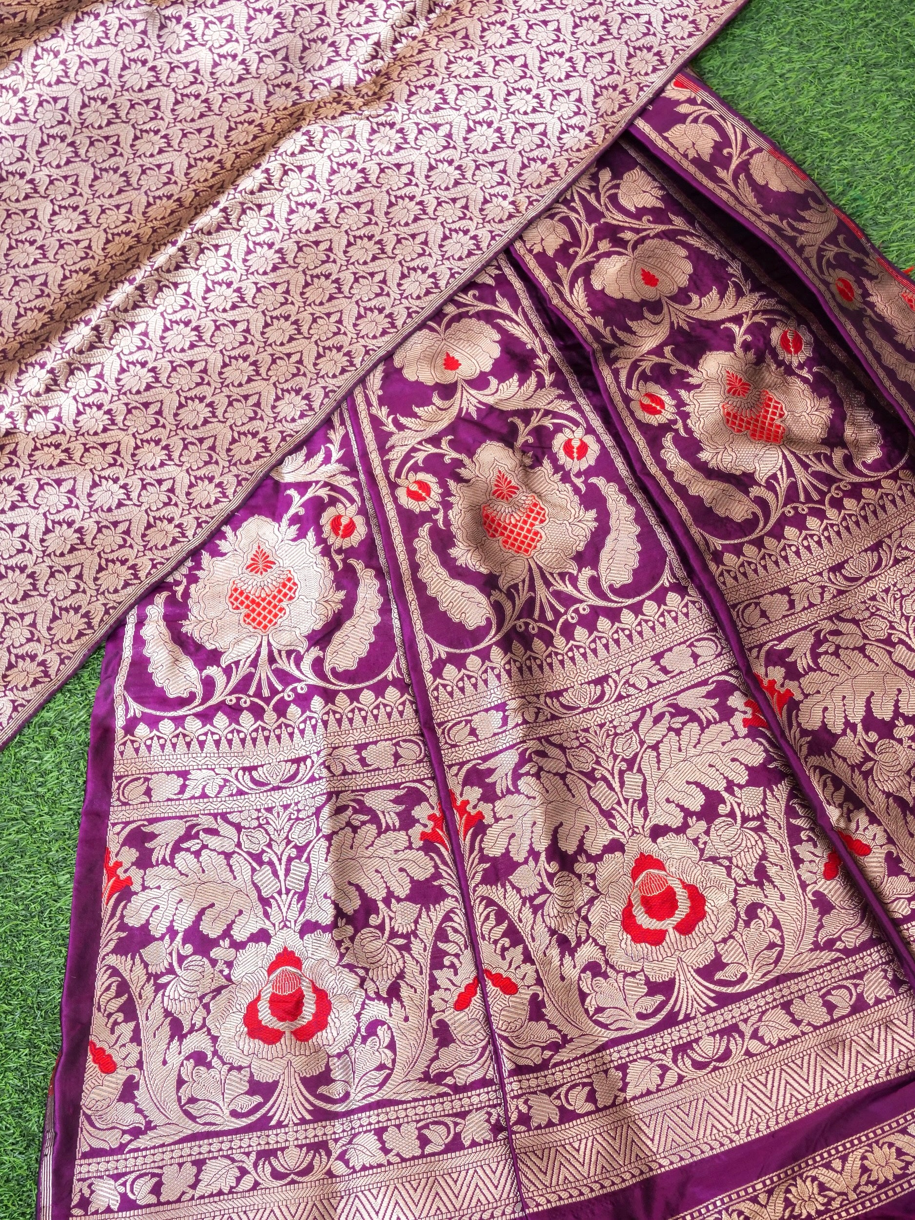 Handloom Banarasi Katan Silk Kalidar Manjari Lehenga