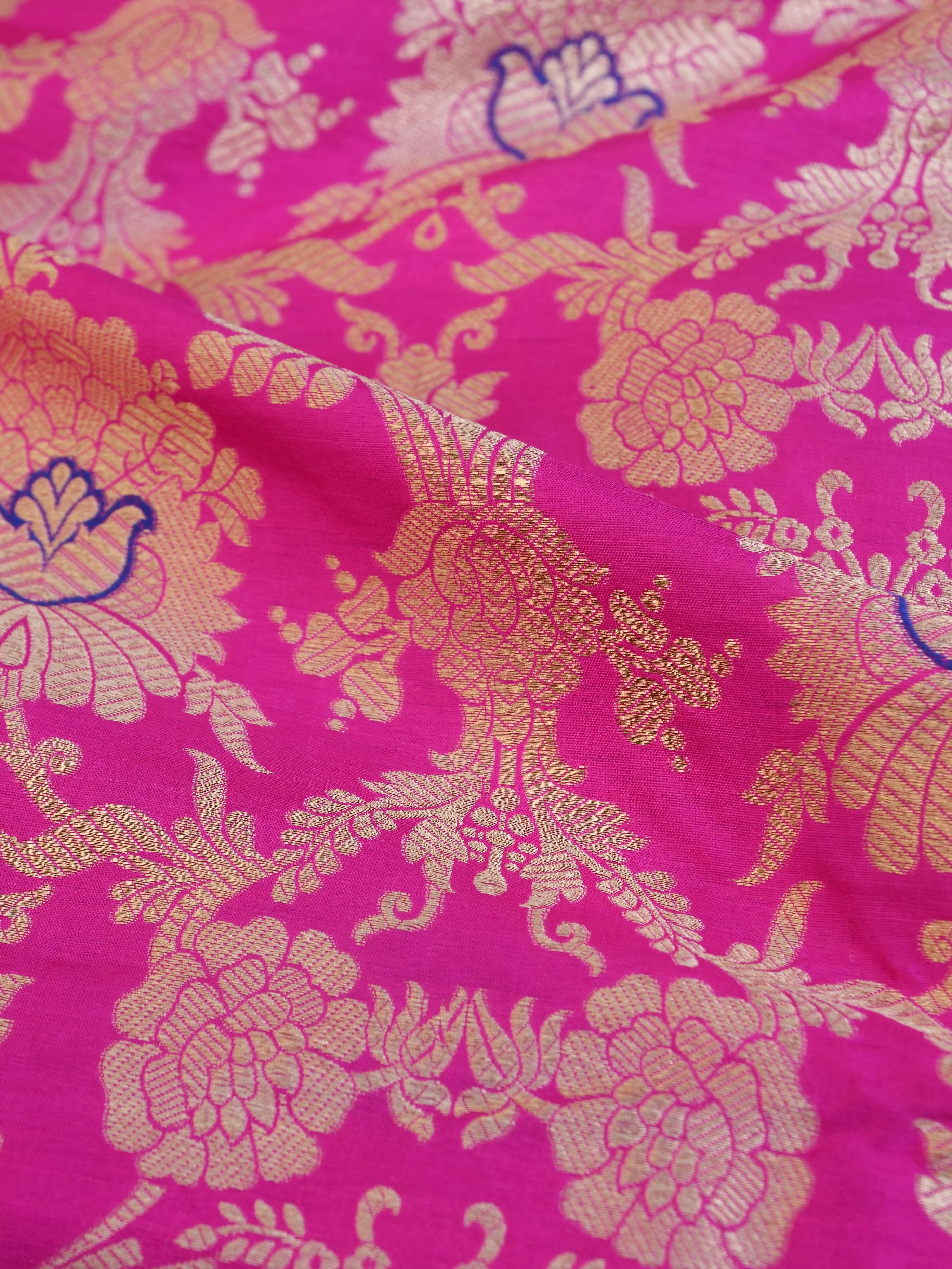 Pink Pure Brocade Banarasi Mehraab Boota Fabric