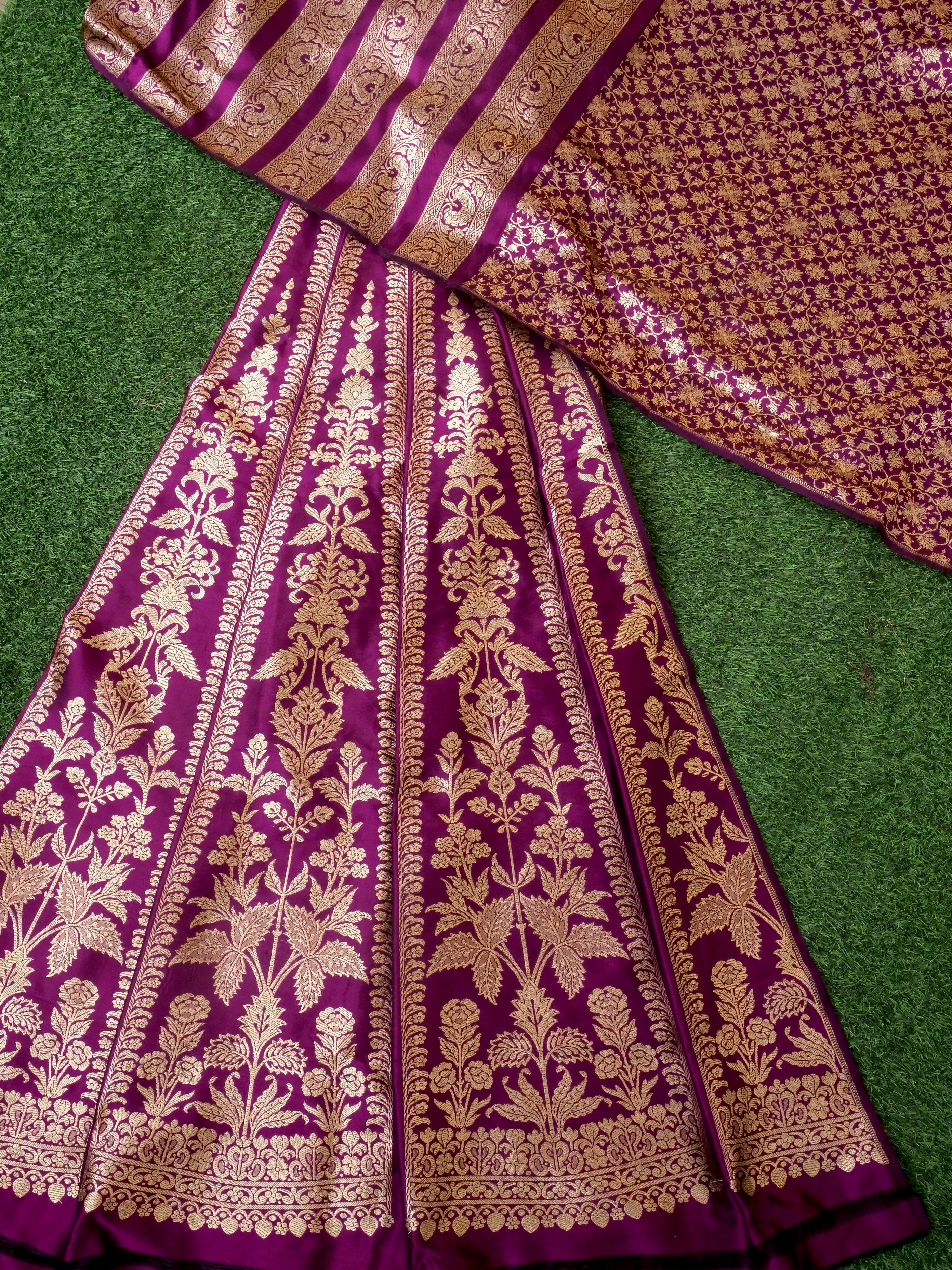 Handloom Banarasi Katan Silk Tanirika Kalidar Lehenga