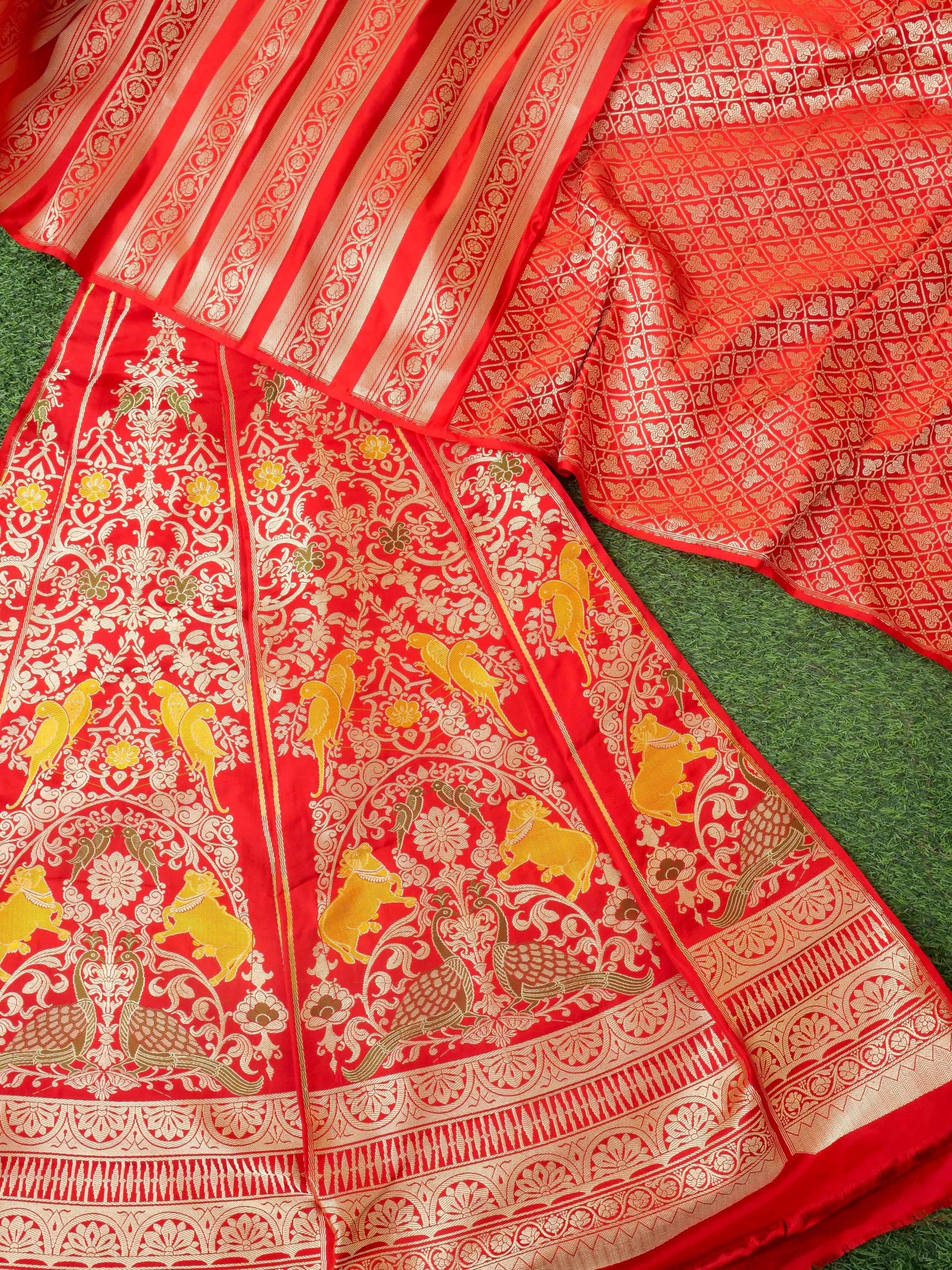 Handloom Banarasi Sateen Katan Silk Vahnika Kalidar Lehenga