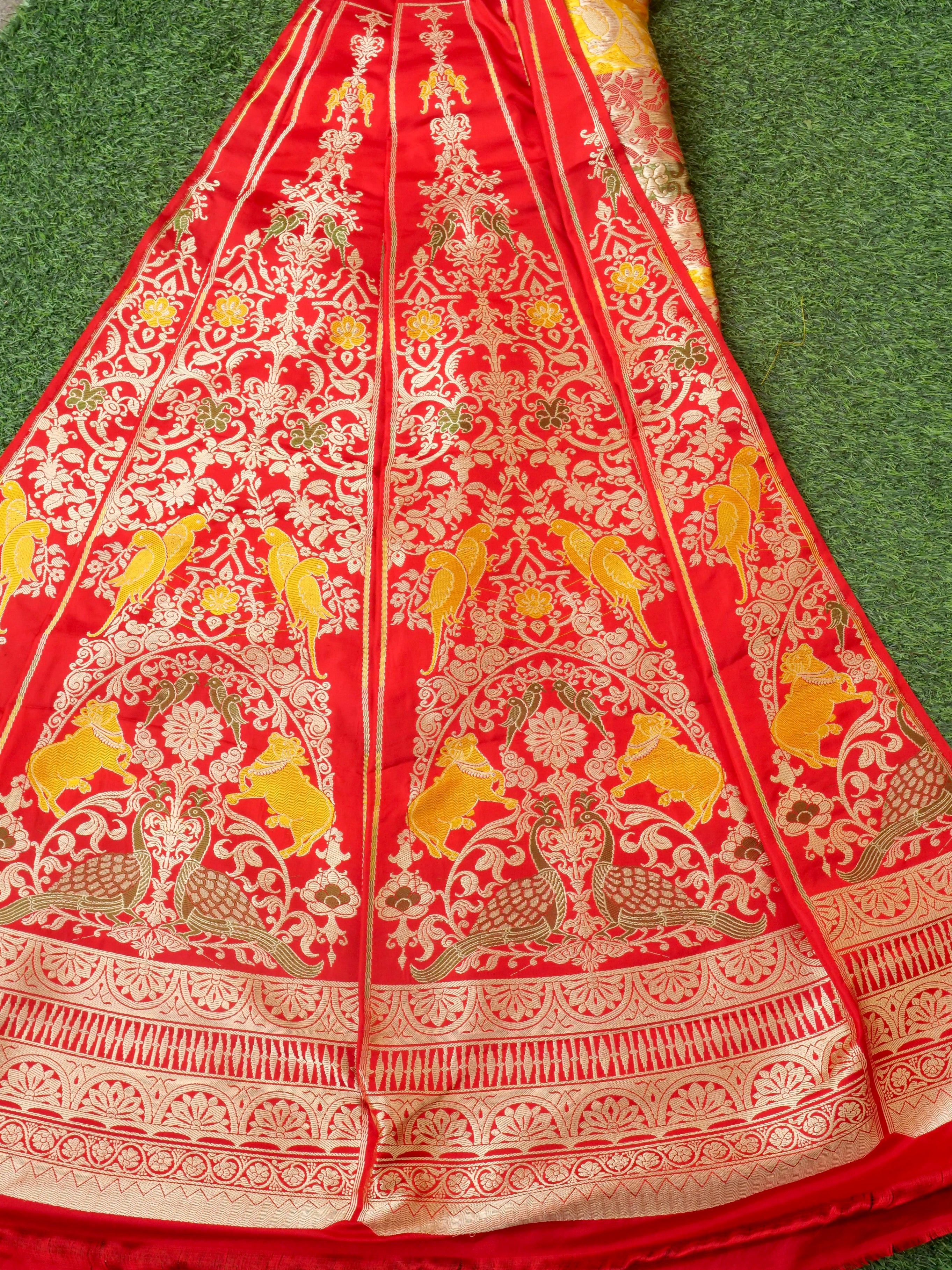 Handloom Banarasi Sateen Katan Silk Vahnika Kalidar Lehenga