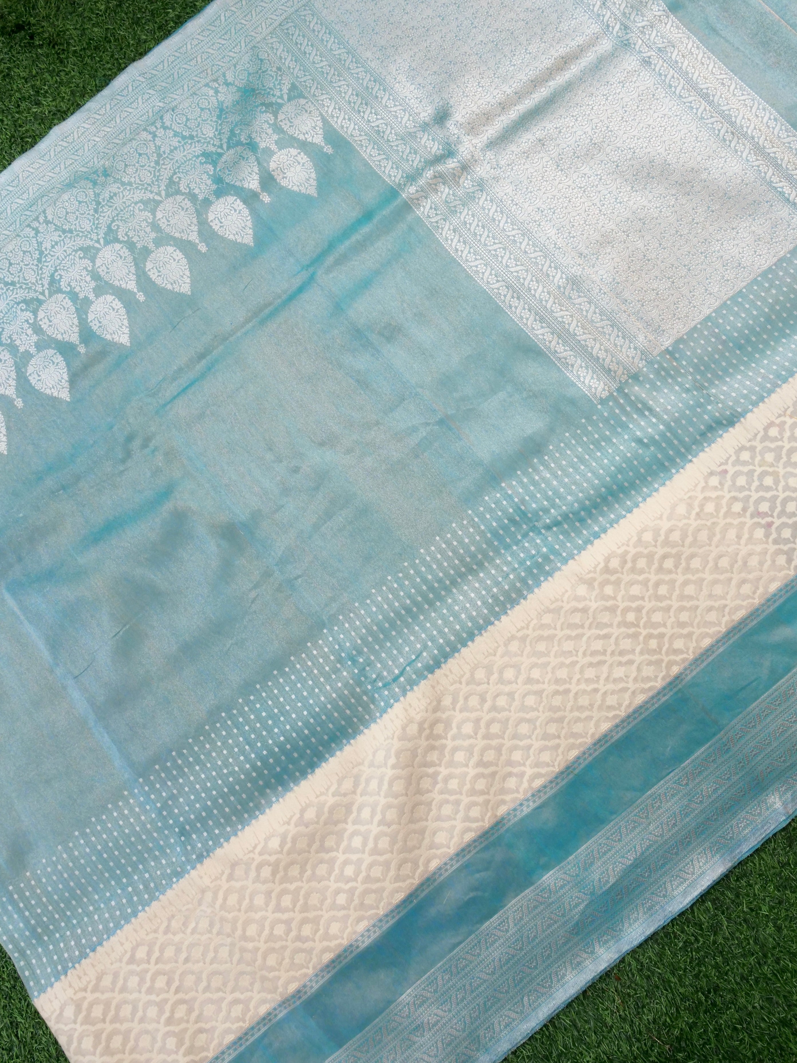 Pure Banarasi Kora by Tissue Saree with Kadhiyal Border