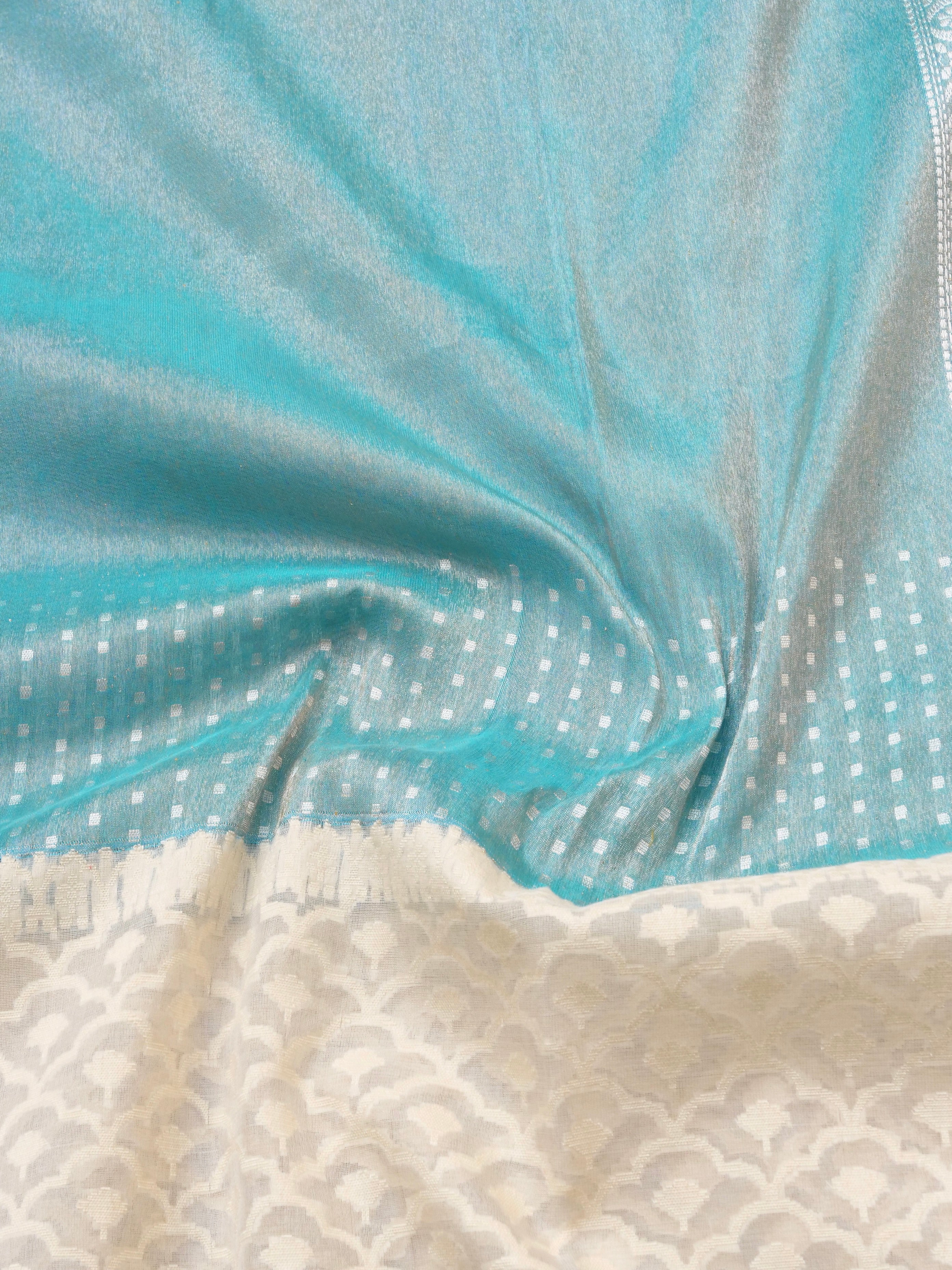 Pure Banarasi Kora by Tissue Saree with Kadhiyal Border