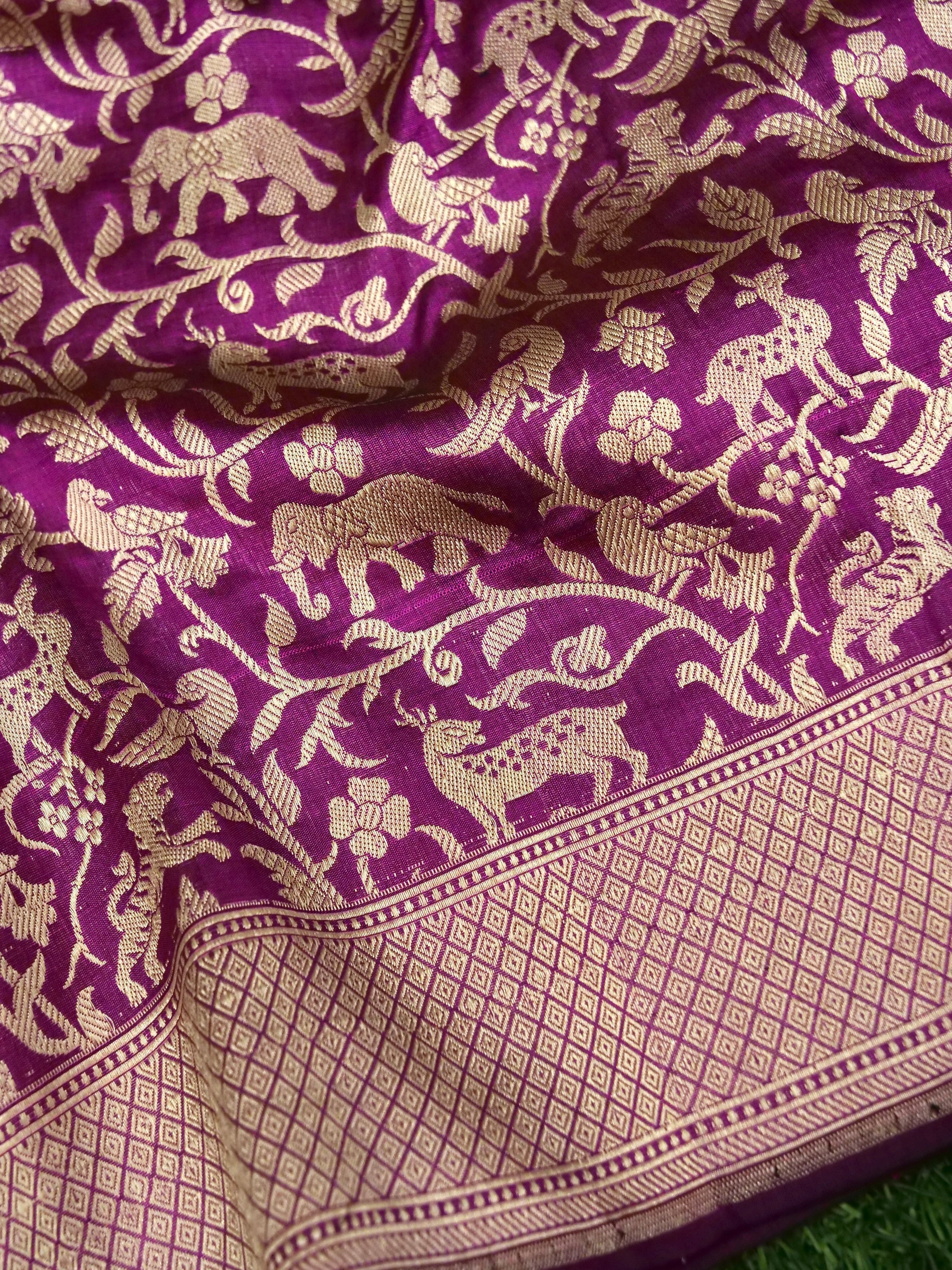 Handloom Banarasi Katan Silk Shikargah Dupatta - Khinkhwab
