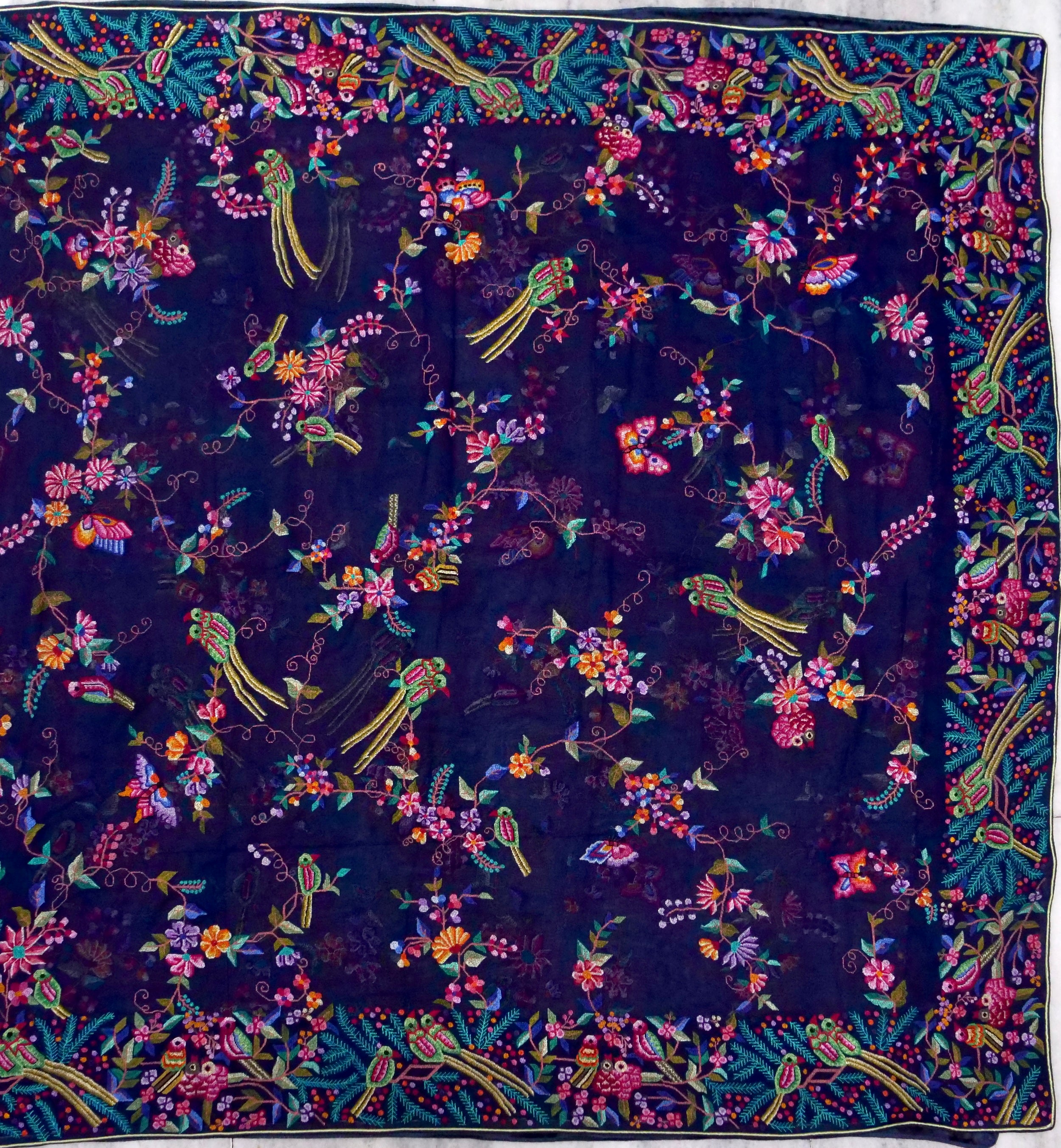 Petit Point Hand Embriodery Georgette Dupatta in Navy