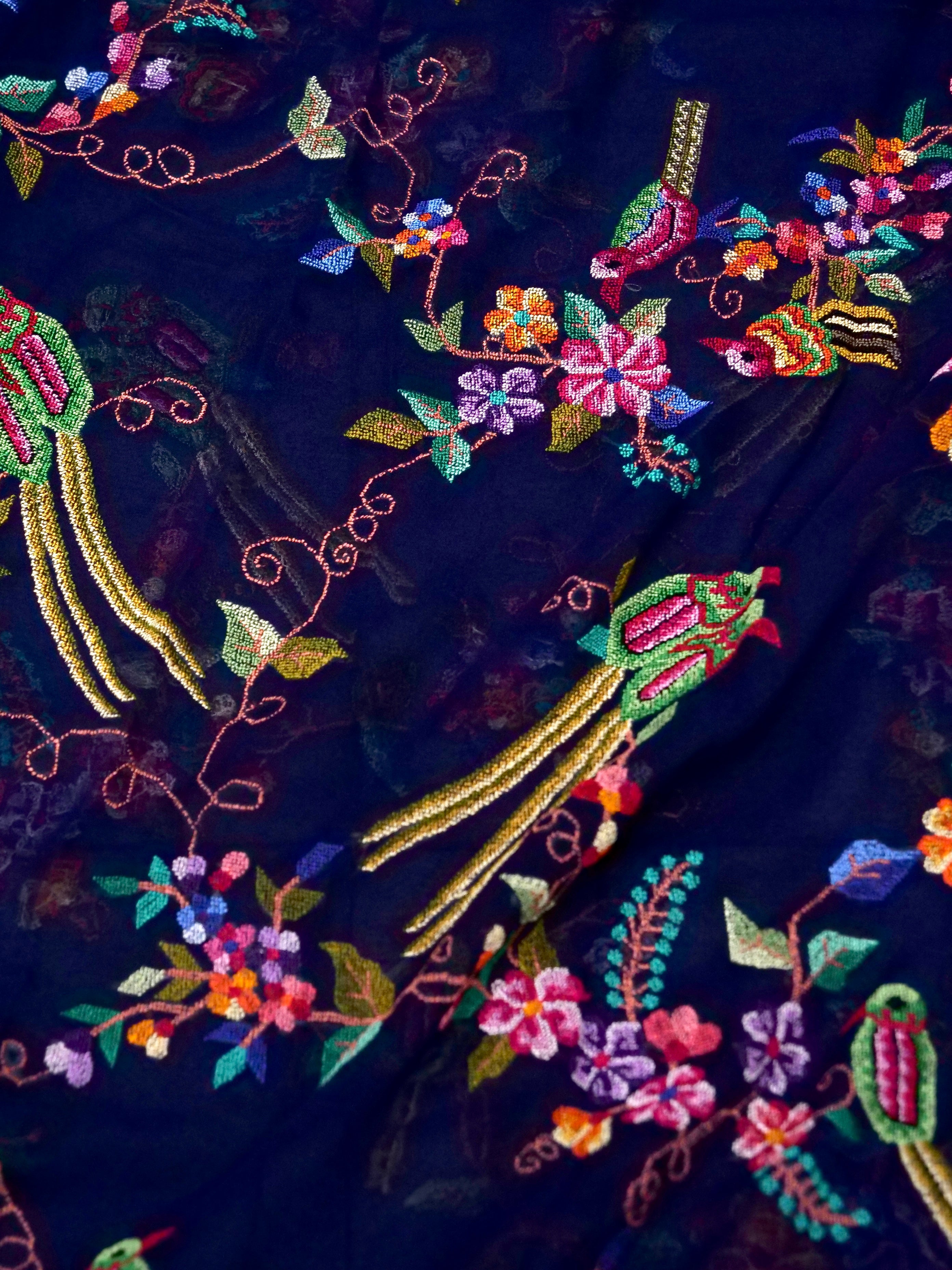 Petit Point Hand Embriodery Georgette Dupatta in Navy