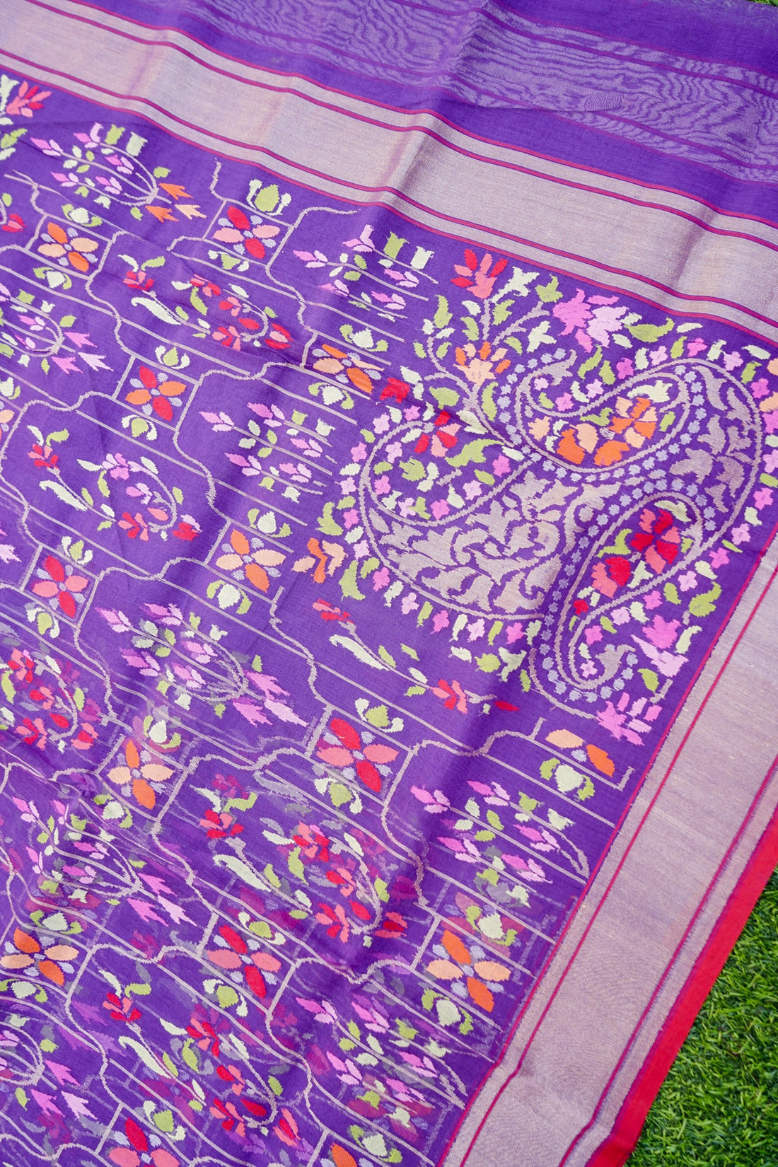 Handloom Banarasi Real Silver Zari Cotton Saree - Khinkhwab