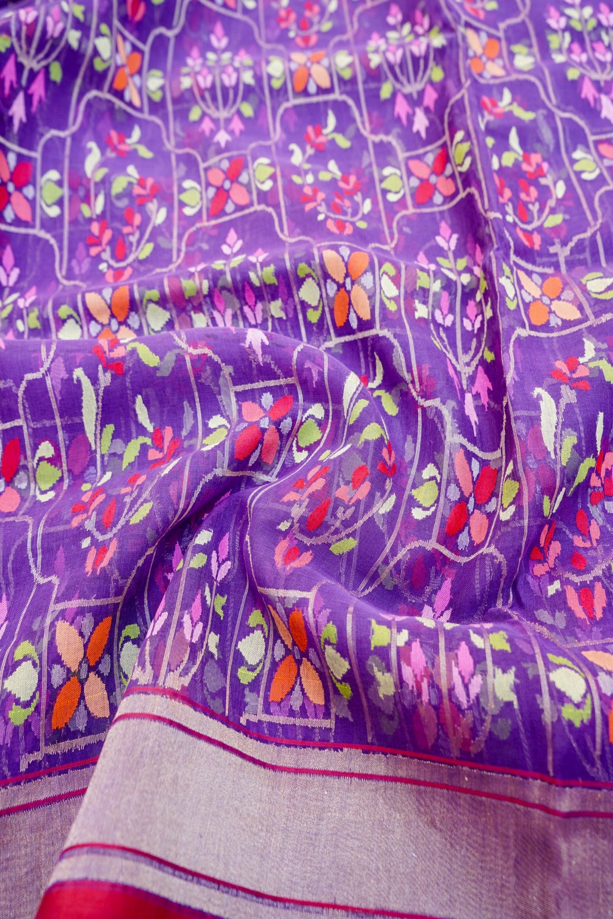 Handloom Banarasi Real Silver Zari Cotton Saree - Khinkhwab