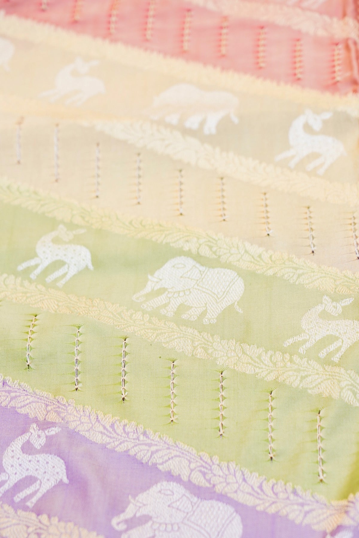 Handloom Banarasi Katan Silk Rangkat Pastel Saree with Githi Technique - Khinkhwab