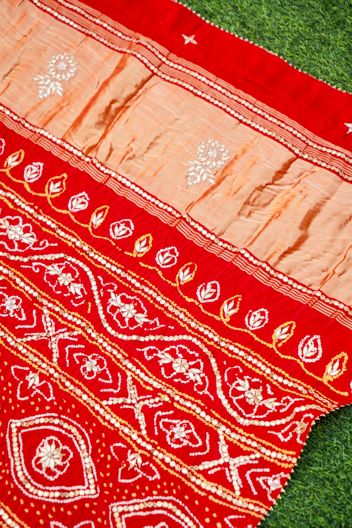 Gajji Silk Bandhani Handcrafted Gotta Patti Work Saree - Khinkhwab