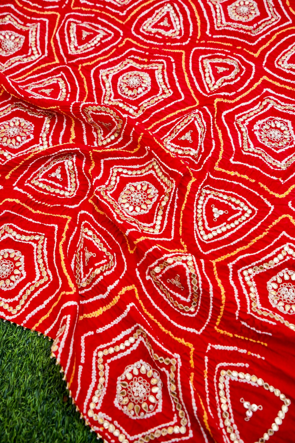 Gajji Silk Bandhani Handcrafted Gotta Patti Work Saree - Khinkhwab