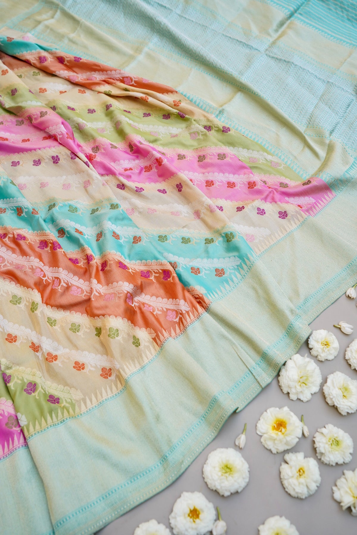 Handloom Banarasi Rangkat Katan Silk Pastel Dupatta - Khinkhwab