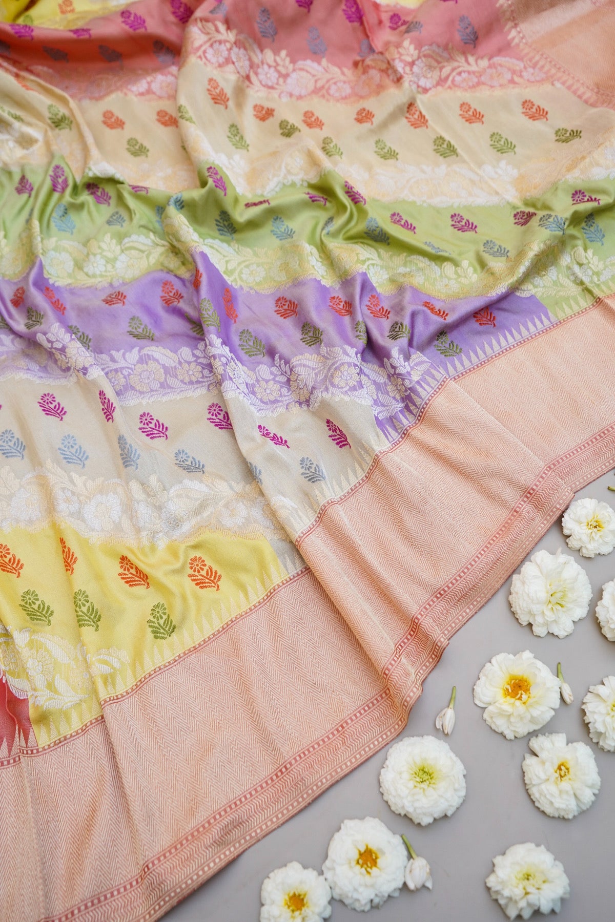 Handloom Banarasi Rangkat Katan Silk Pastel Dupatta - Khinkhwab