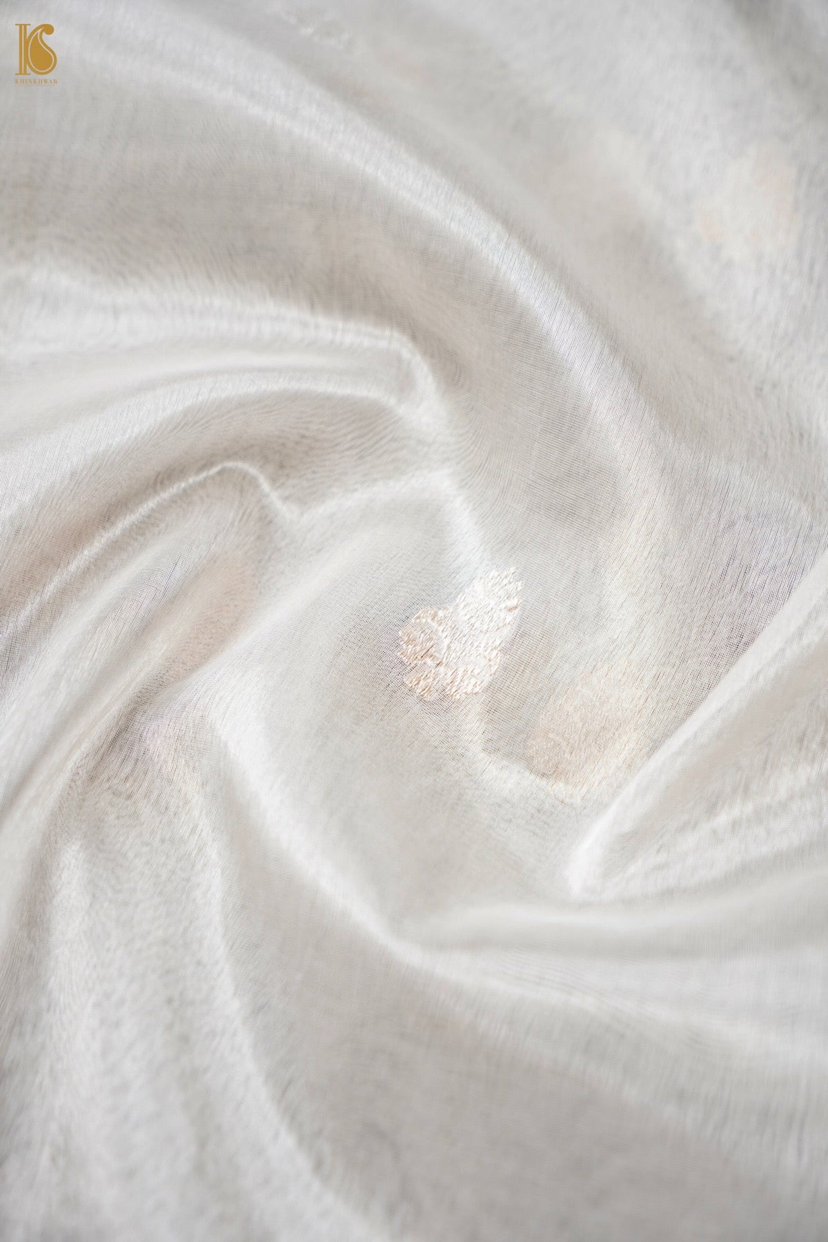 Pure Tissue Silk Alfi Buti Banarasi Saree in Silver Off White