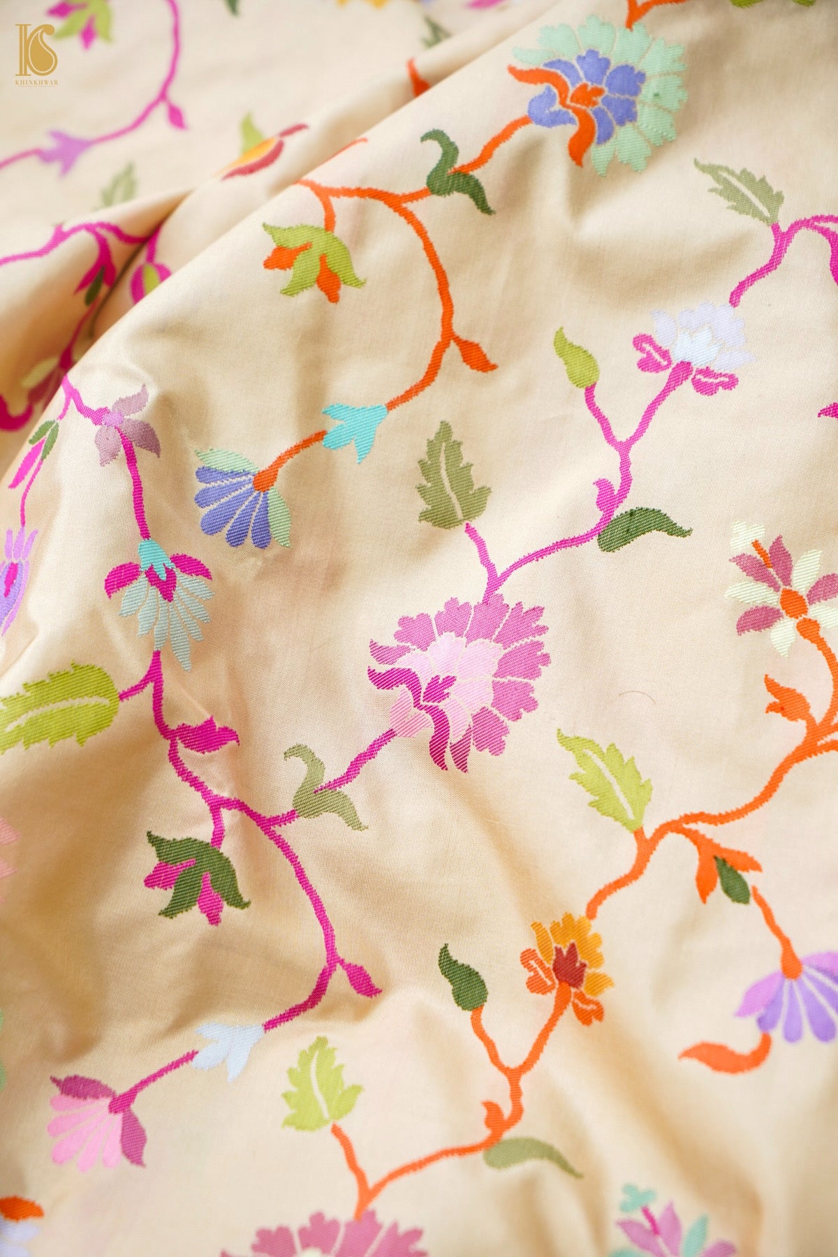 Pure Silk Jangla Meenakari Banarasi Saree in Cream Ivory