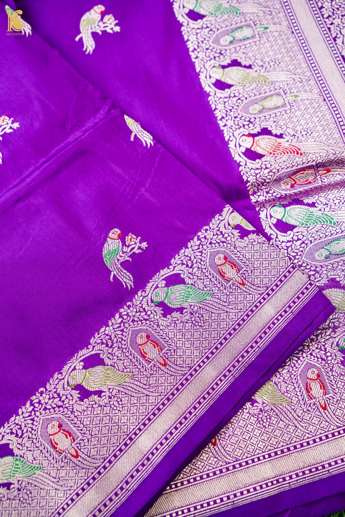 Pure Katan Silk Kadwa Meenakari Muniya Buti Banarasi Saree in Deep Violet