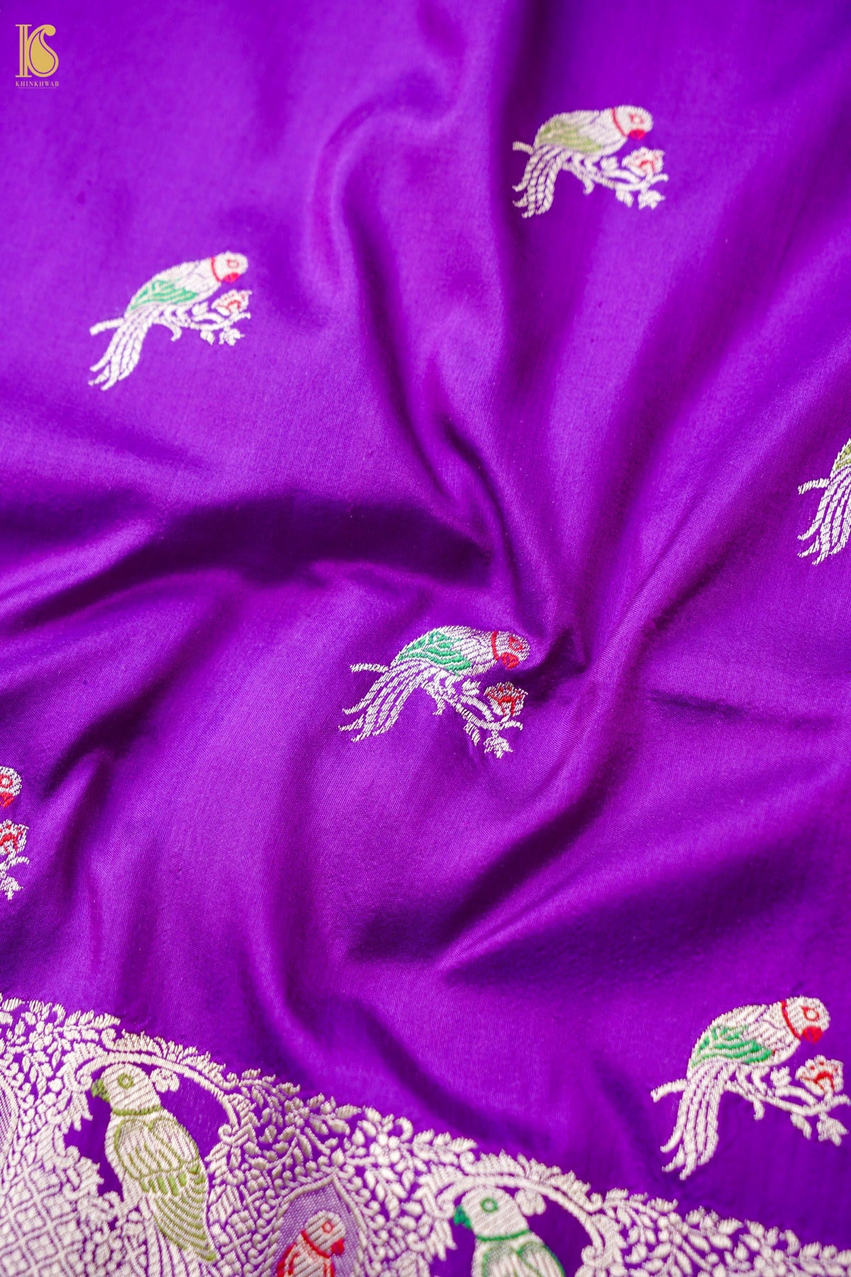 Pure Katan Silk Kadwa Meenakari Muniya Buti Banarasi Saree in Deep Violet