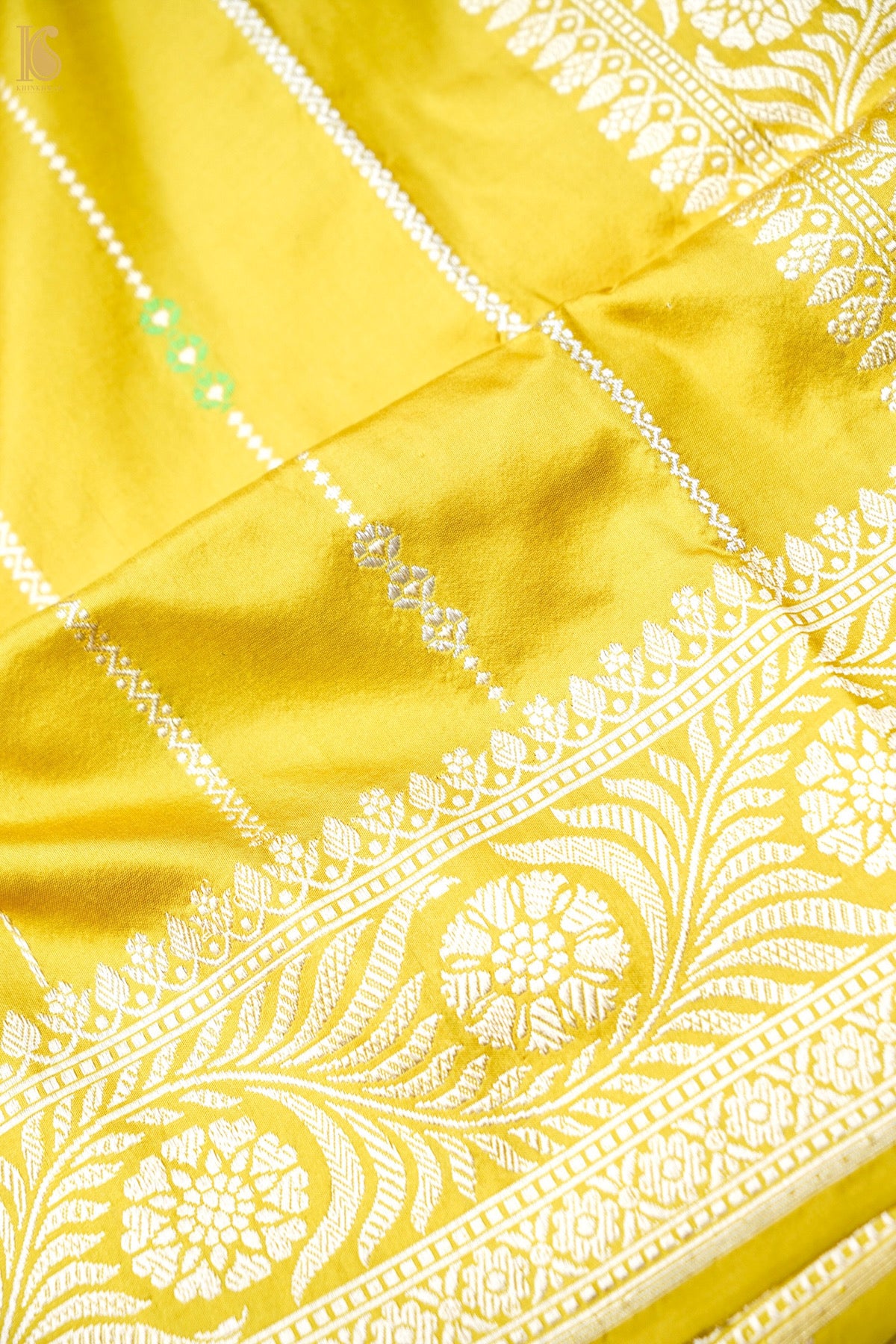 Pure Katan Silk Kadwa Guldaudi Bel Banarasi Saree in Marigold Yellow