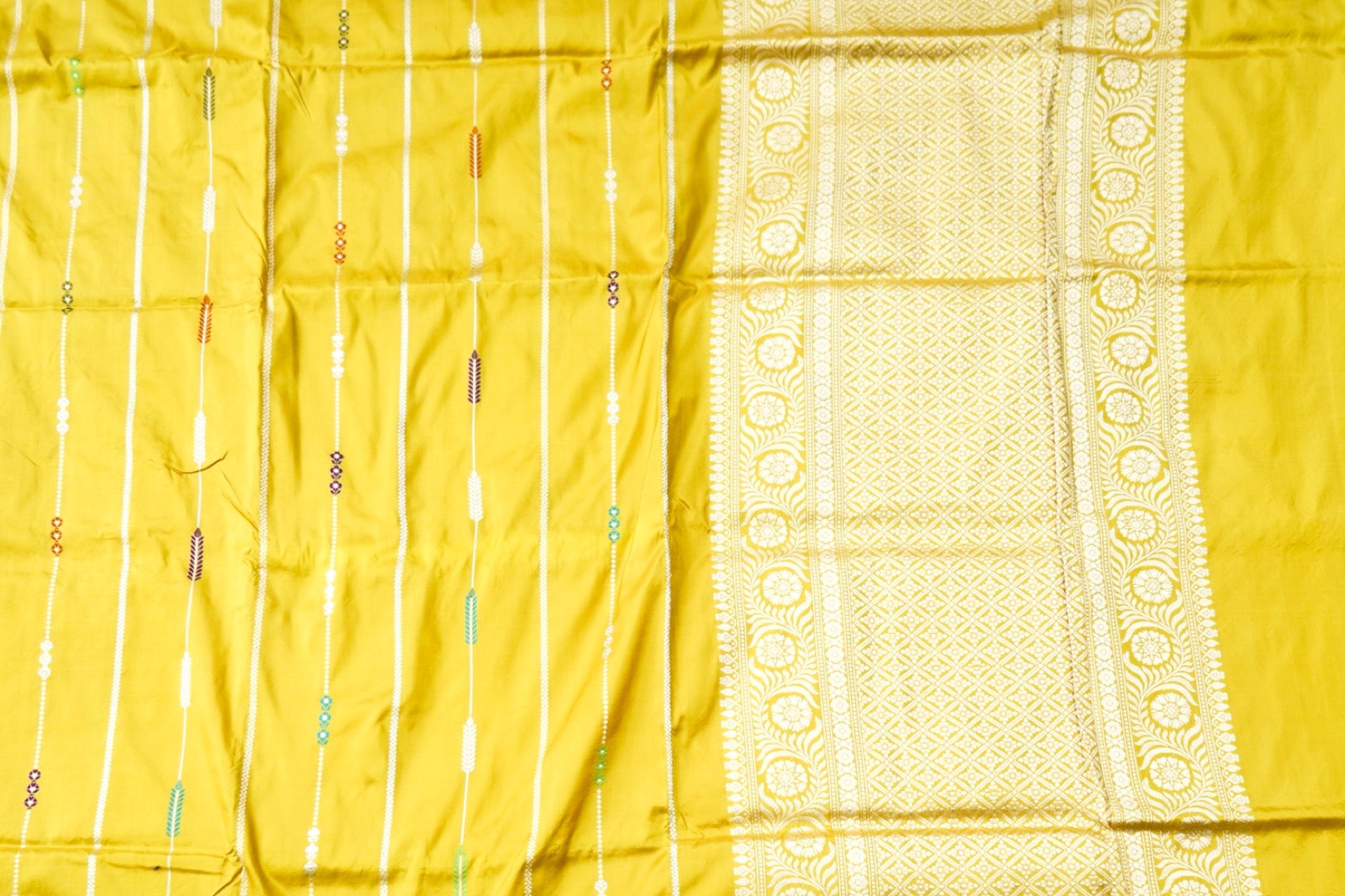 Pure Katan Silk Kadwa Guldaudi Bel Banarasi Saree in Marigold Yellow