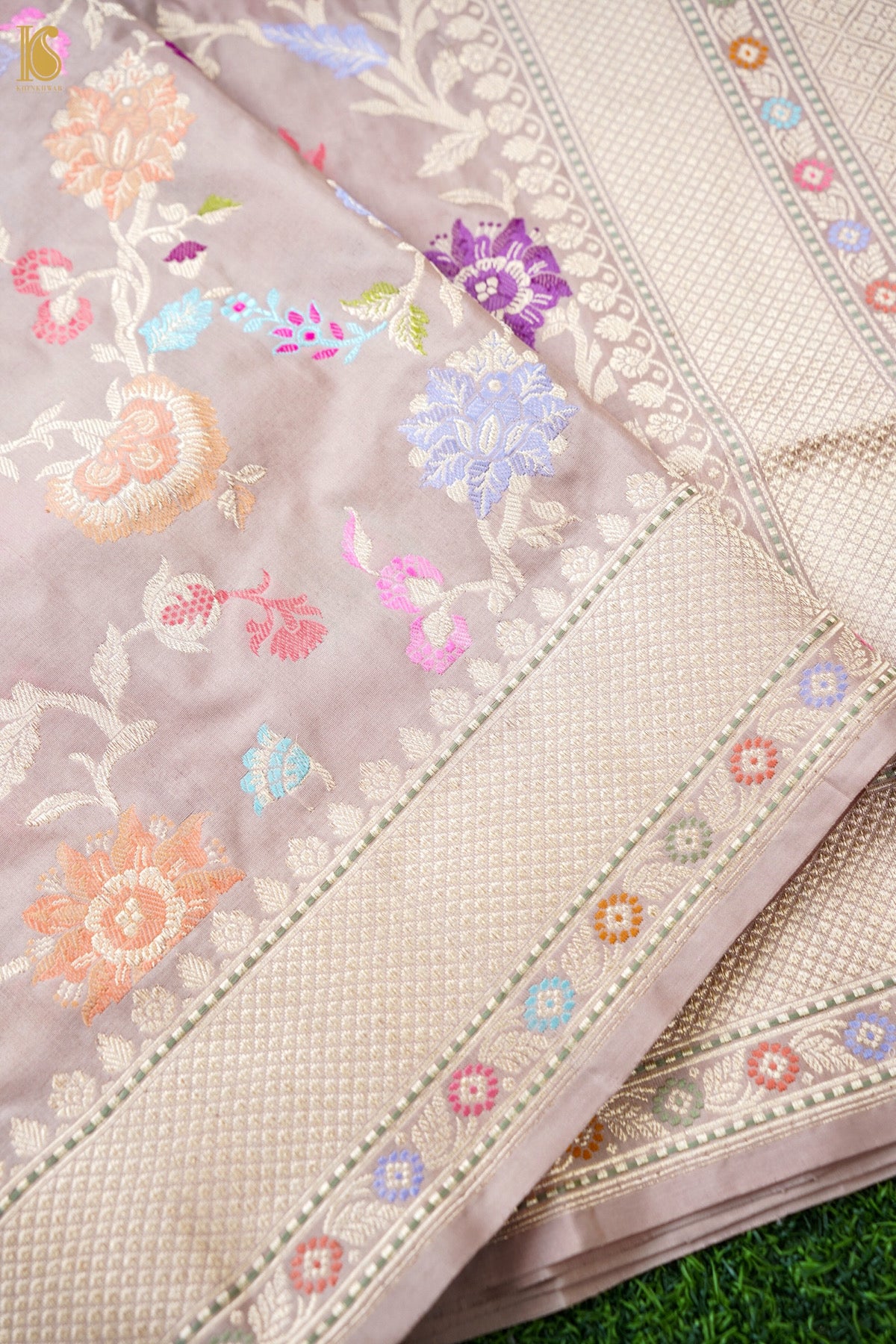 Pure Katan Silk Meenakari Floral Buti Banarasi Saree in Mauve Pink