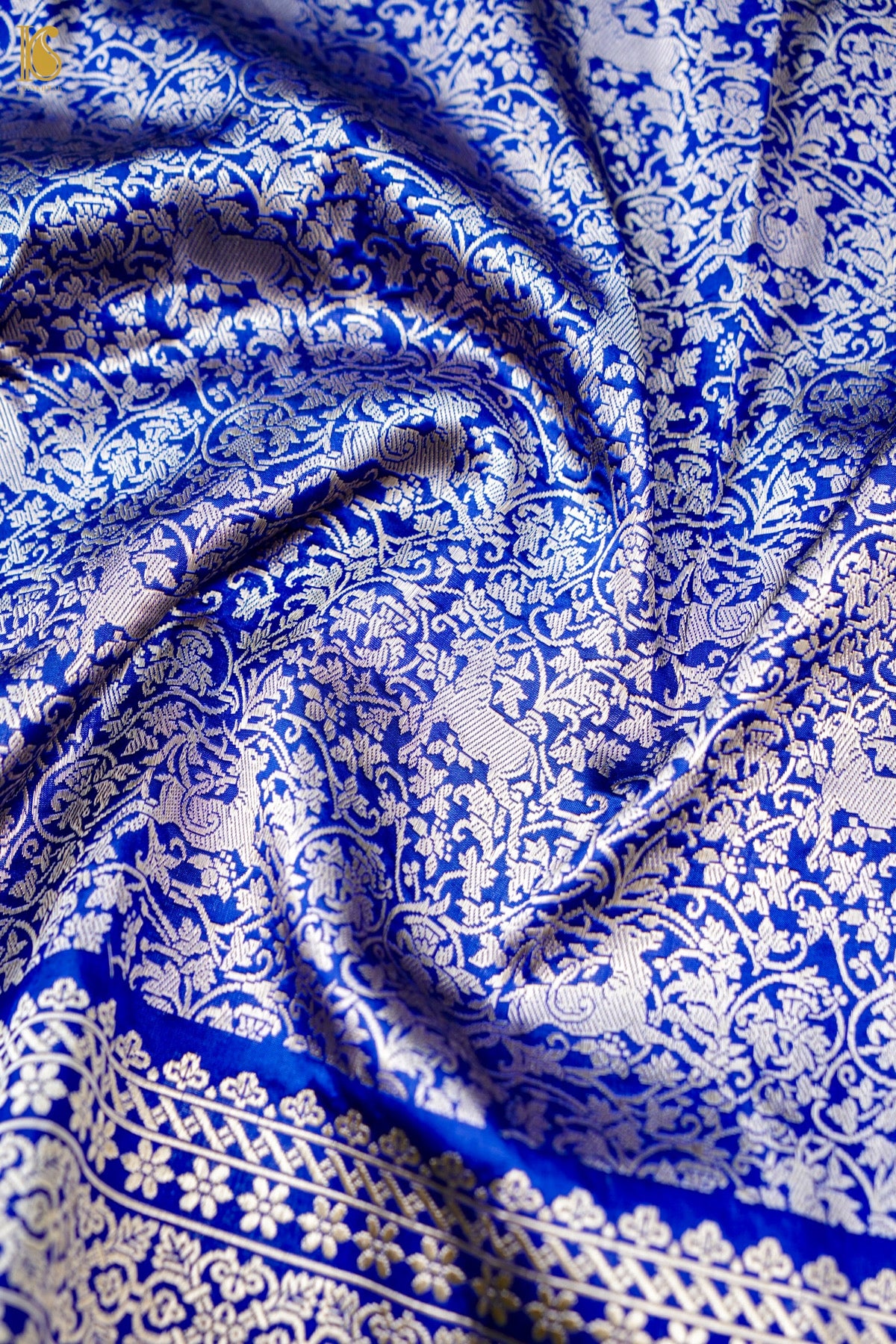 Handwoven Banarasi Katan Silk Shikargah Dupatta in Royal Blue