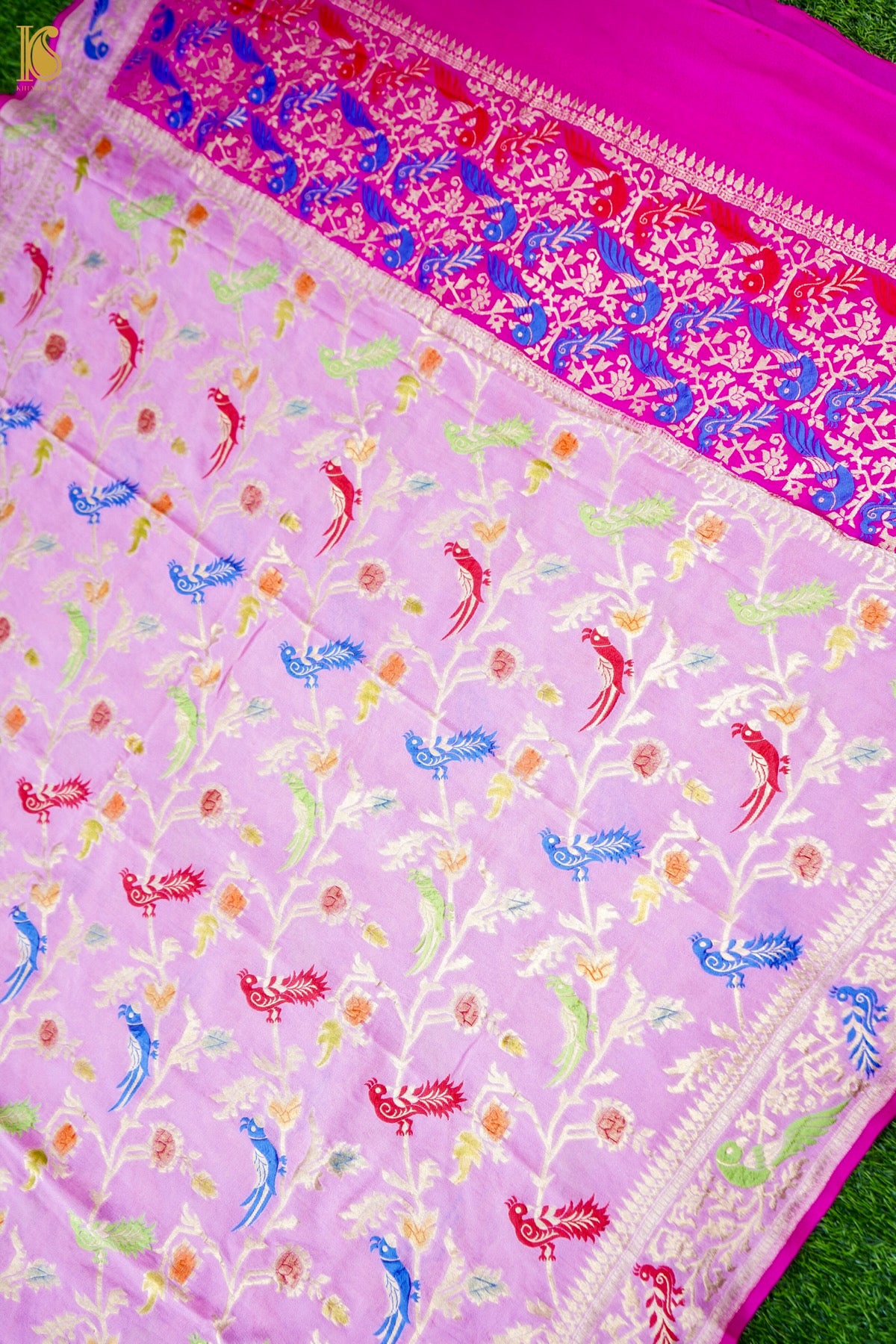 Banarasi Georgette Meenakari Dupatta in Lilac Pink - Birds of Paradise