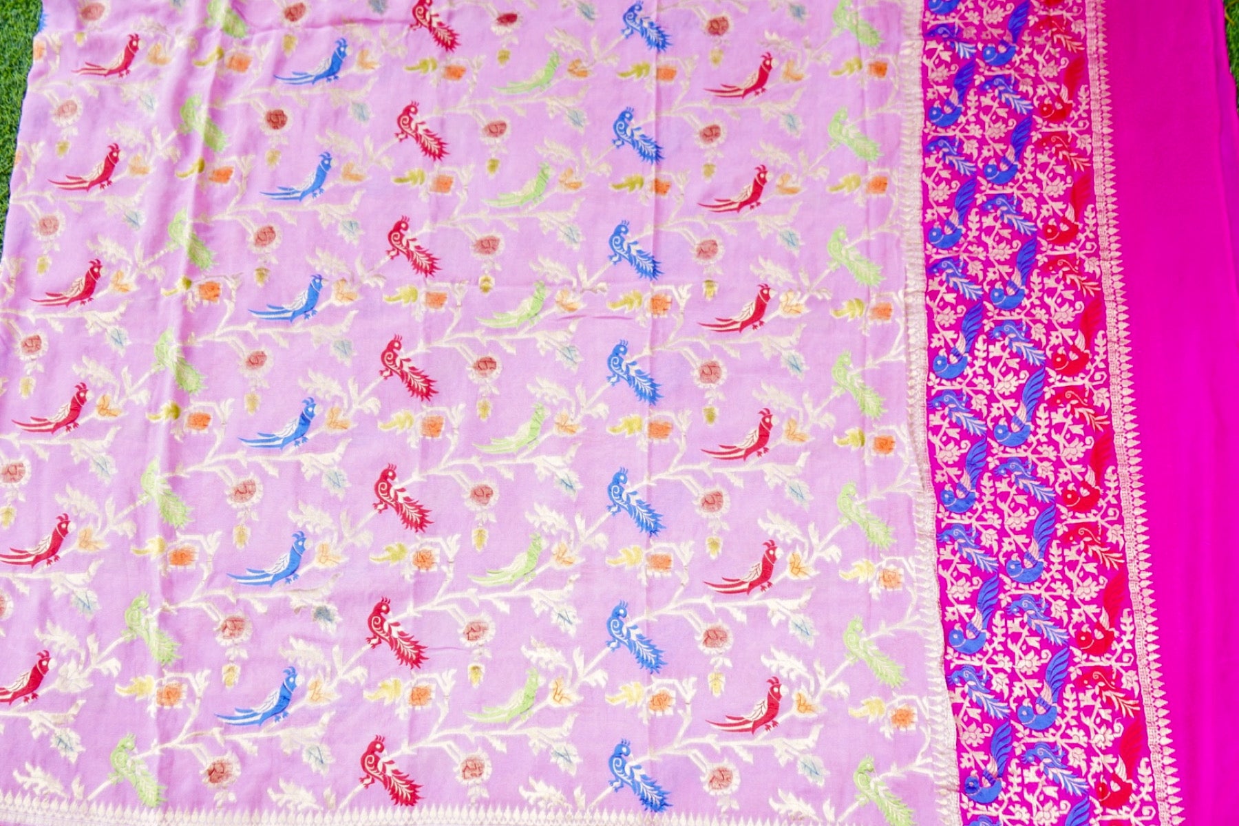 Banarasi Georgette Meenakari Dupatta in Lilac Pink - Birds of Paradise