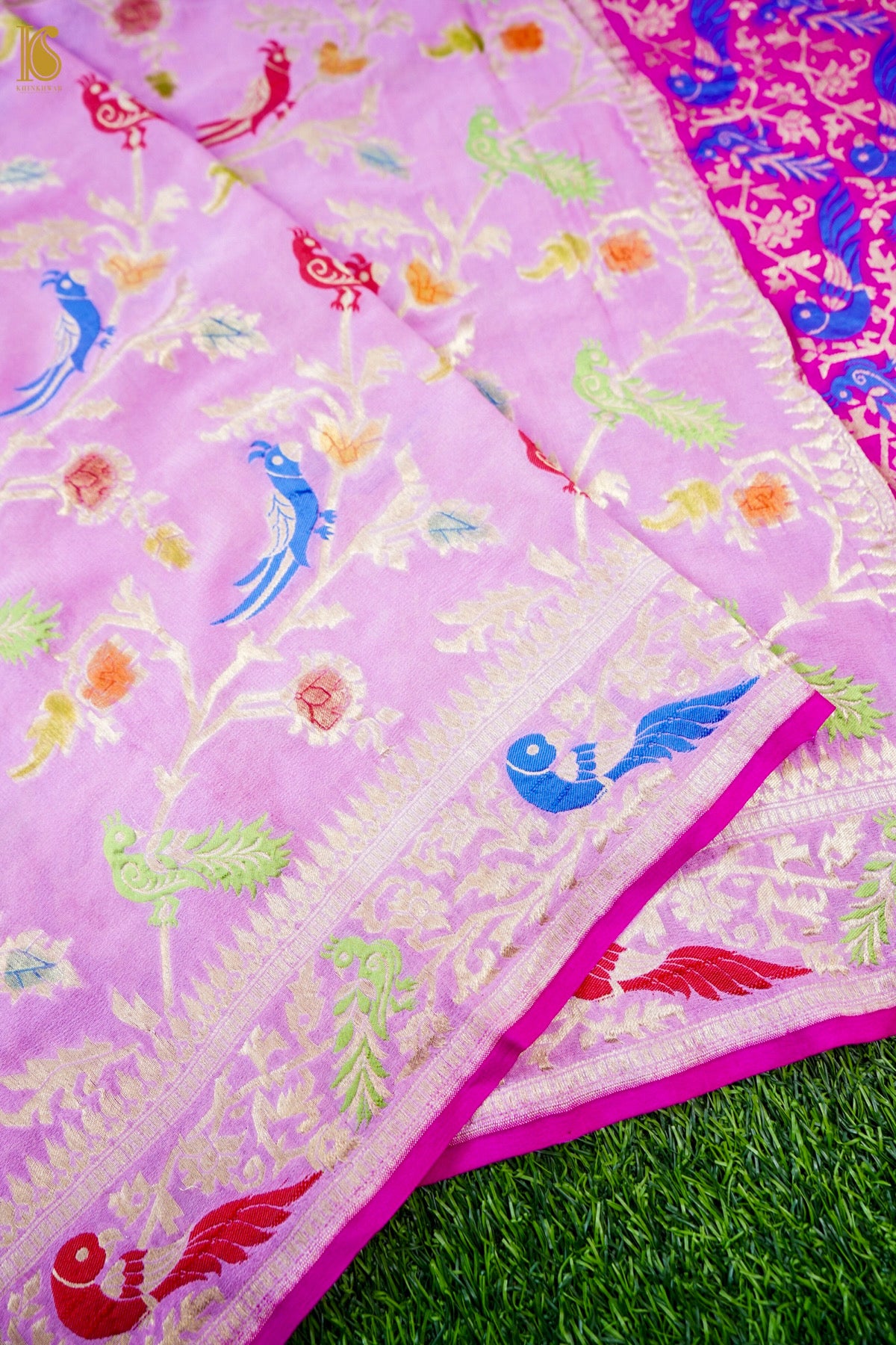 Banarasi Georgette Meenakari Dupatta in Lilac Pink - Birds of Paradise