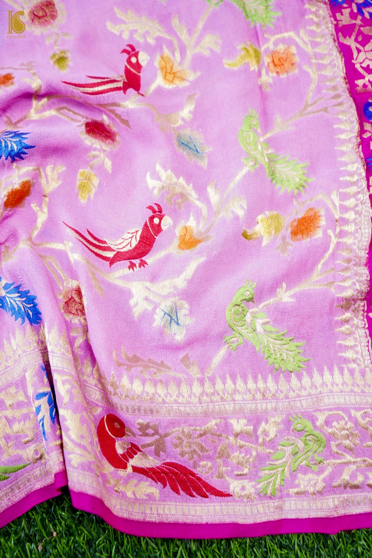 Banarasi Georgette Meenakari Dupatta in Lilac Pink - Birds of Paradise