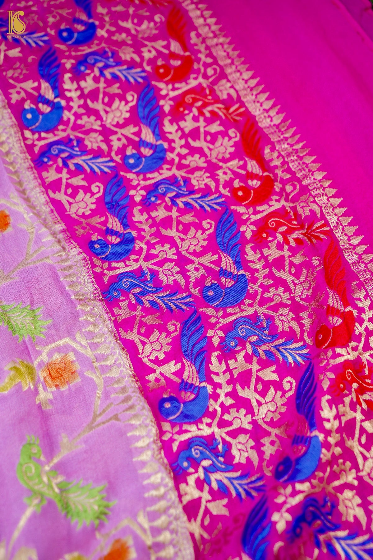 Banarasi Georgette Meenakari Dupatta in Lilac Pink - Birds of Paradise