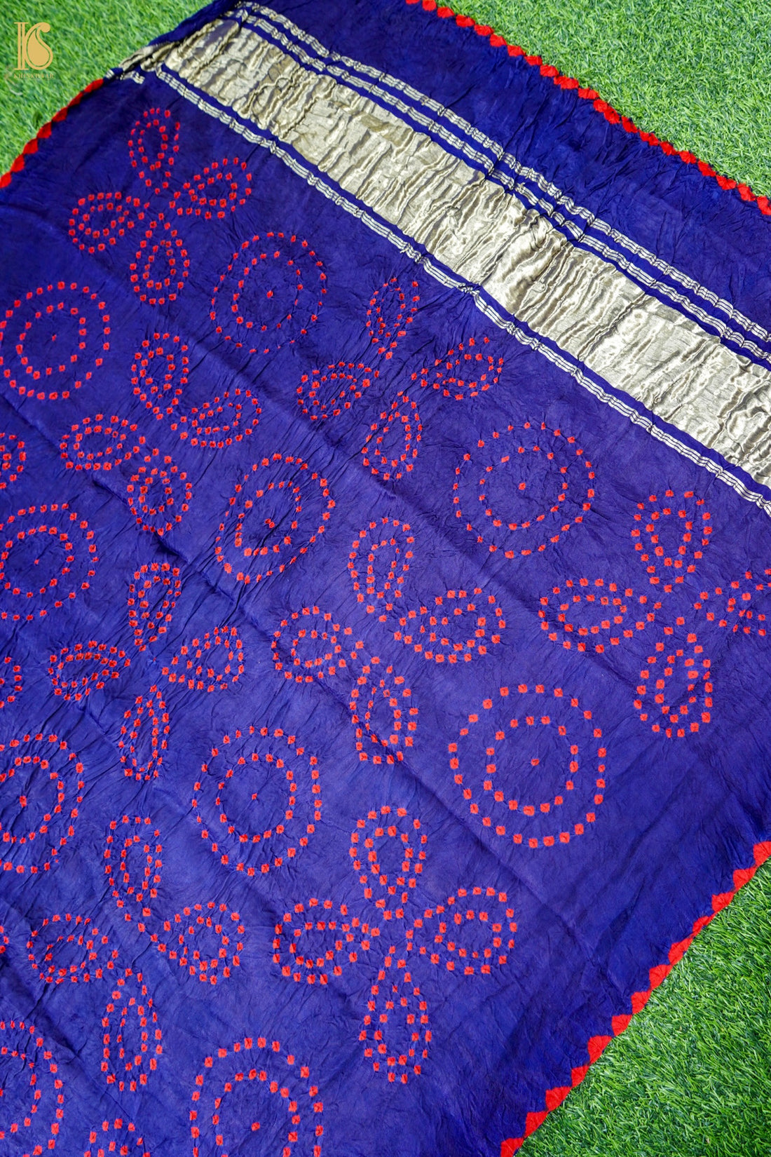 Handwoven Bandhani Gajji Silk Dupatta in Ink Blue