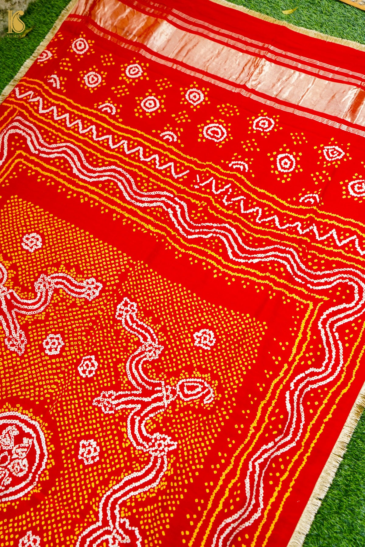 Handwoven Bandhani Gajji Silk Dupatta in Sindoor Red