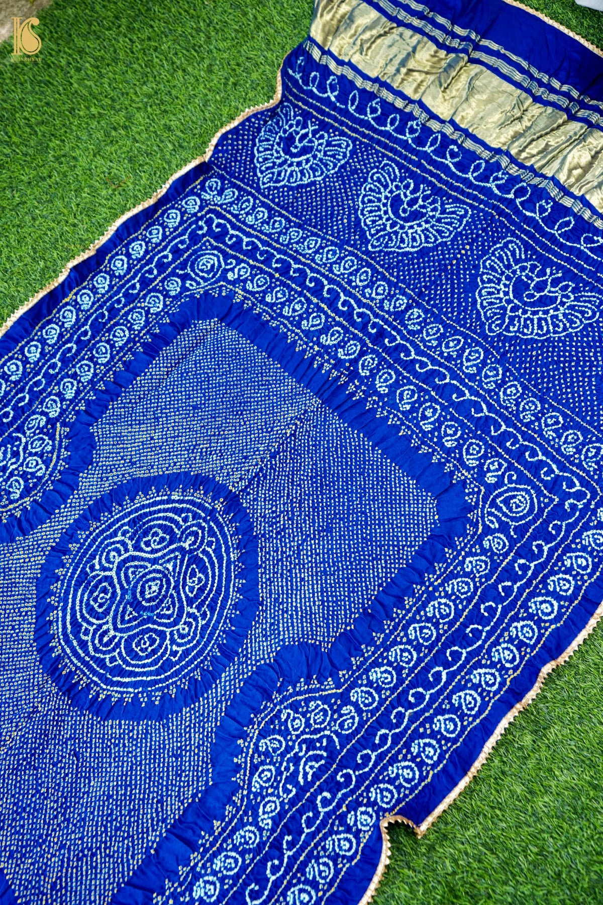 Handwoven Bandhani Gajji Silk Dupatta in Royal Blue