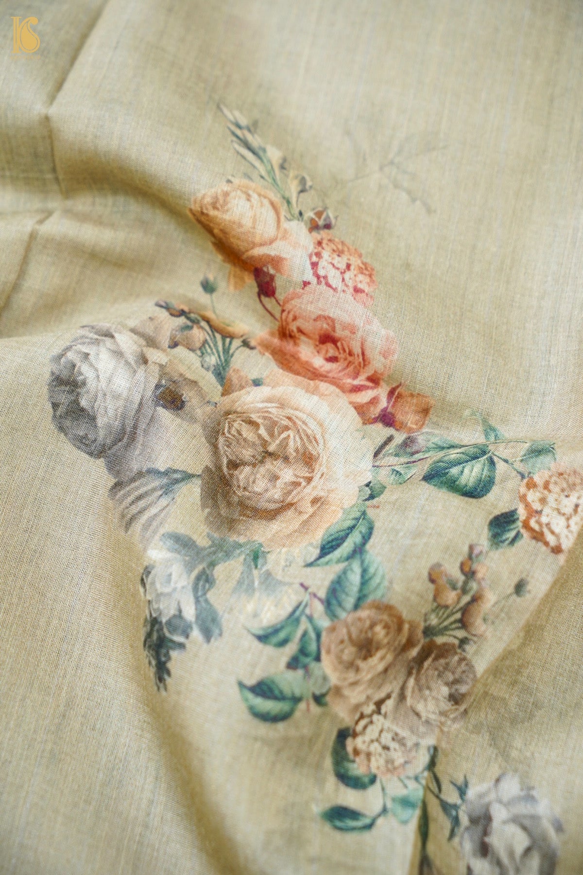 Digital Printed Tussar Kurta Fabric with Dupatta in Sage Green