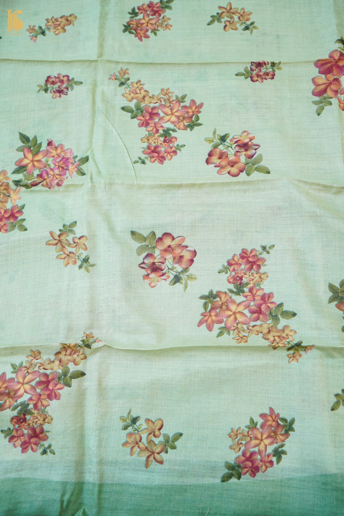 Digital Printed Tussar Kurta Fabric with Dupatta in Mint Green