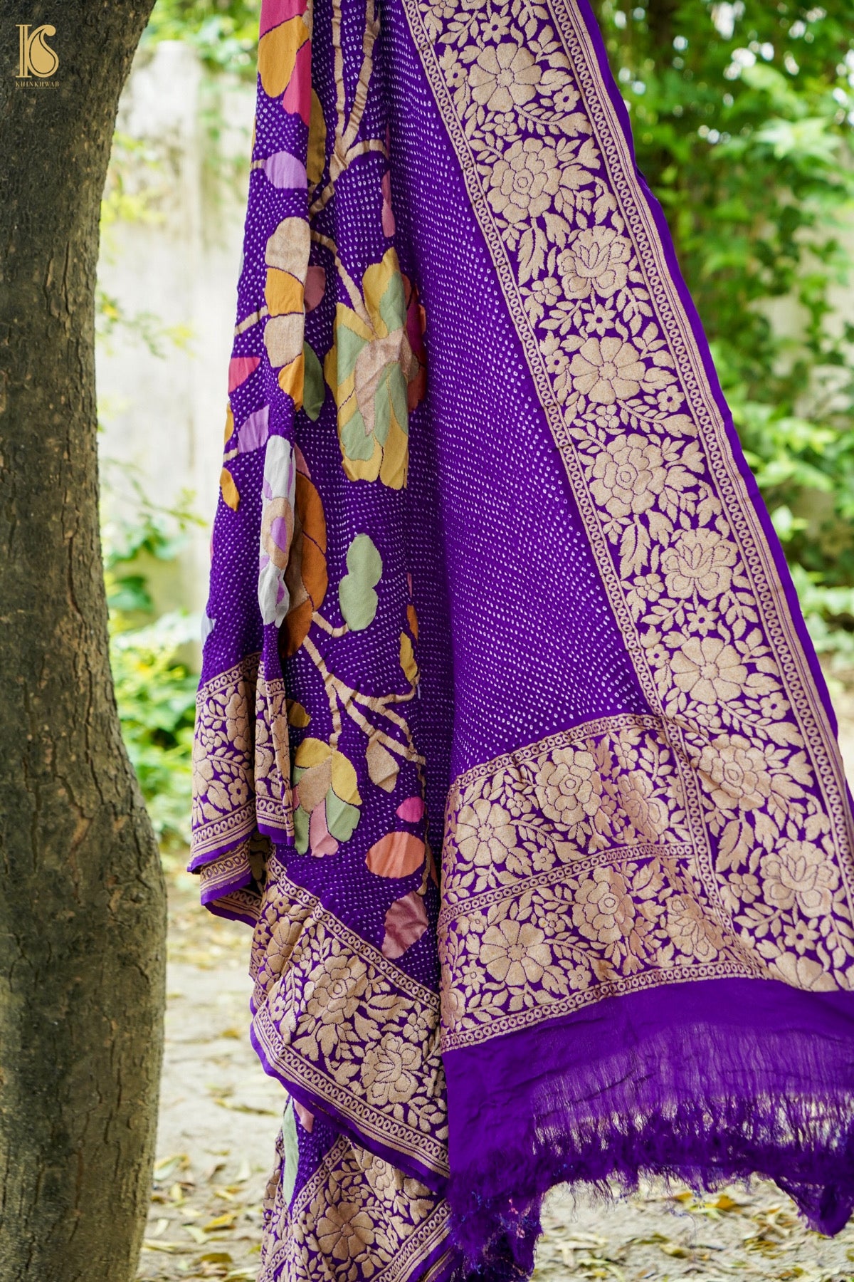 Handwoven Bandhani Georgette Dupatta in Purple