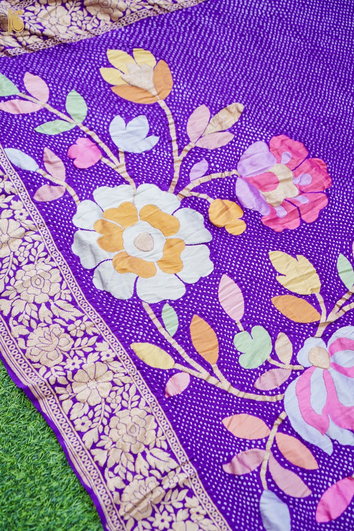 Handwoven Bandhani Georgette Dupatta in Purple