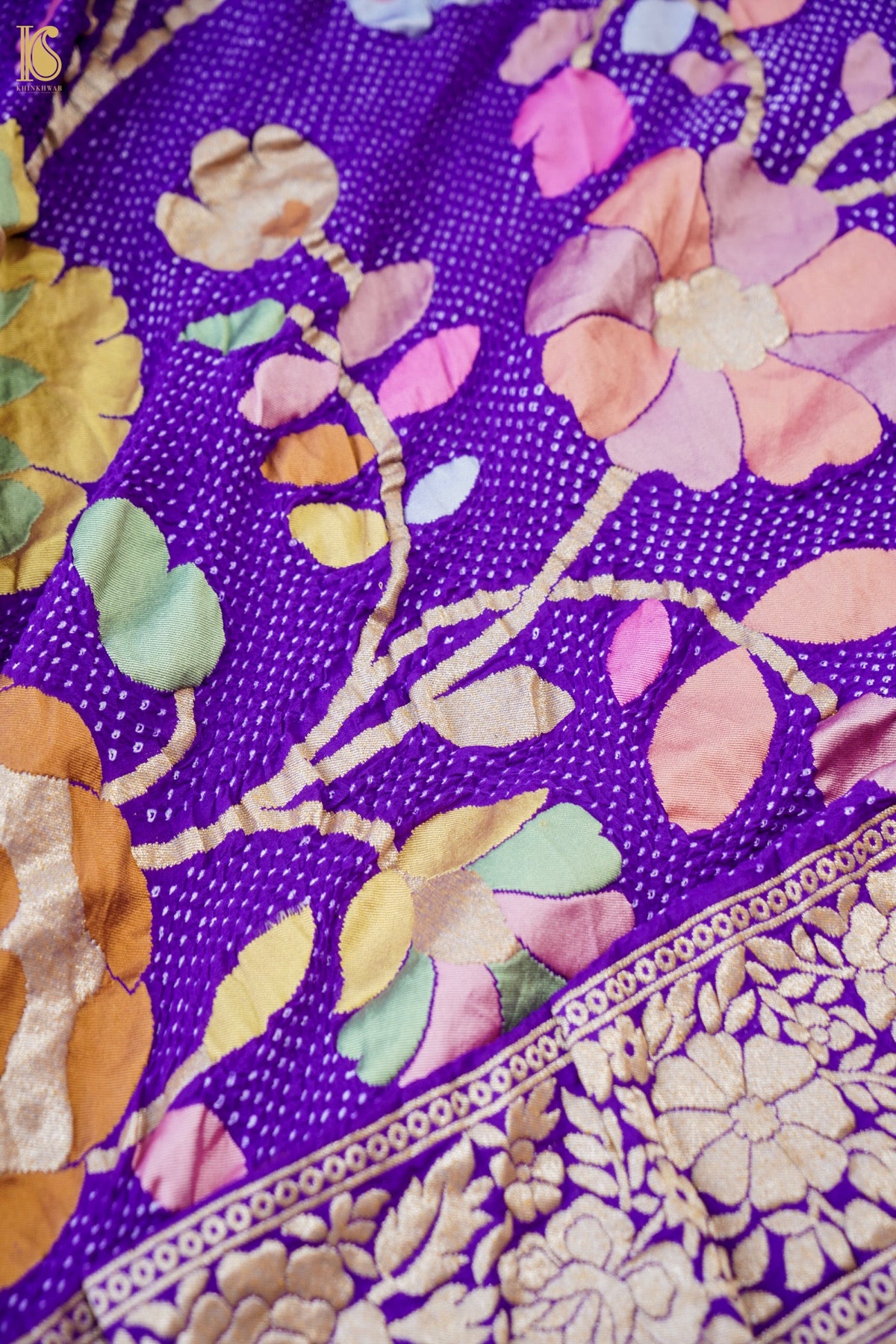 Handwoven Bandhani Georgette Dupatta in Purple