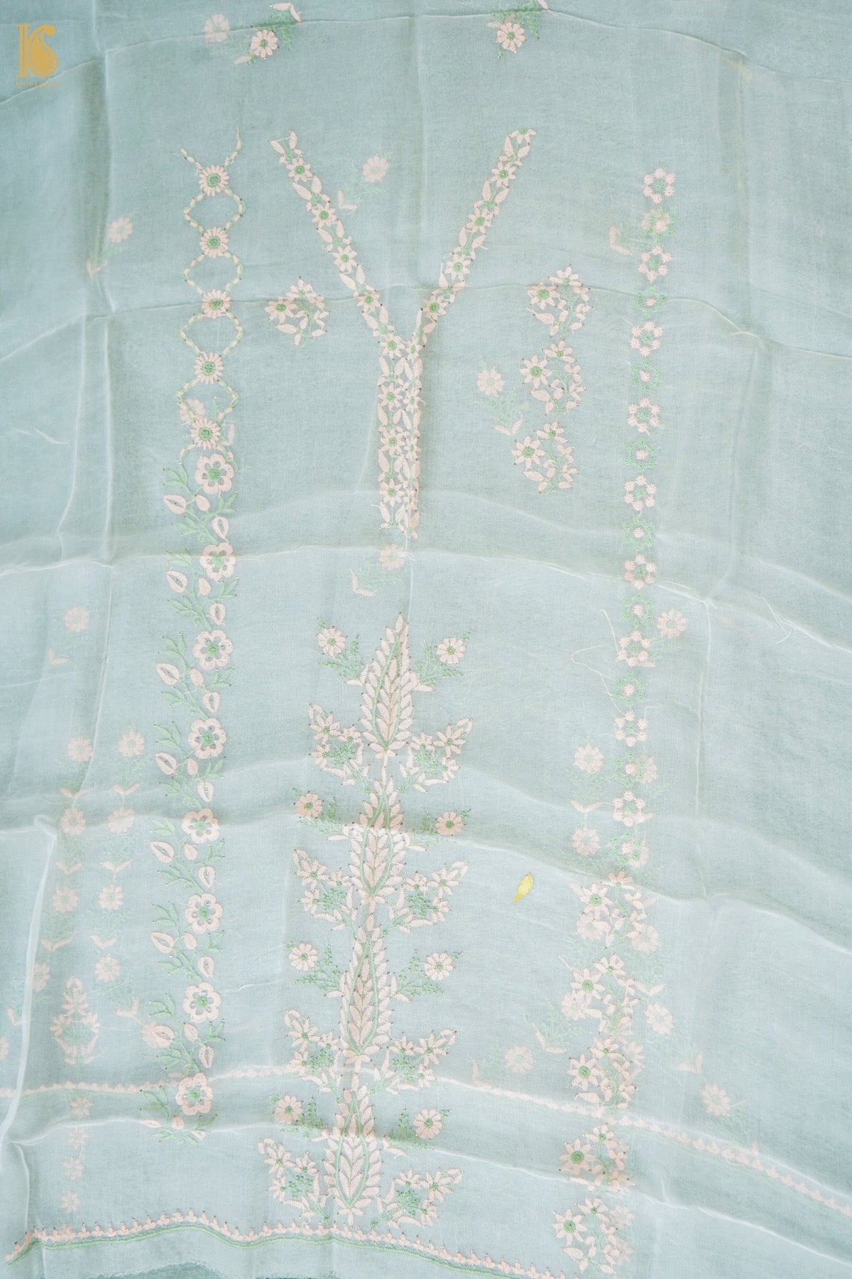 Hand Embroidered Chikankari Organza Kurta Fabric with Dupatta