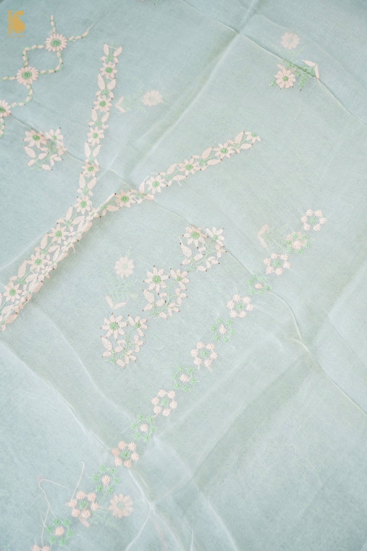 Hand Embroidered Chikankari Organza Kurta Fabric with Dupatta