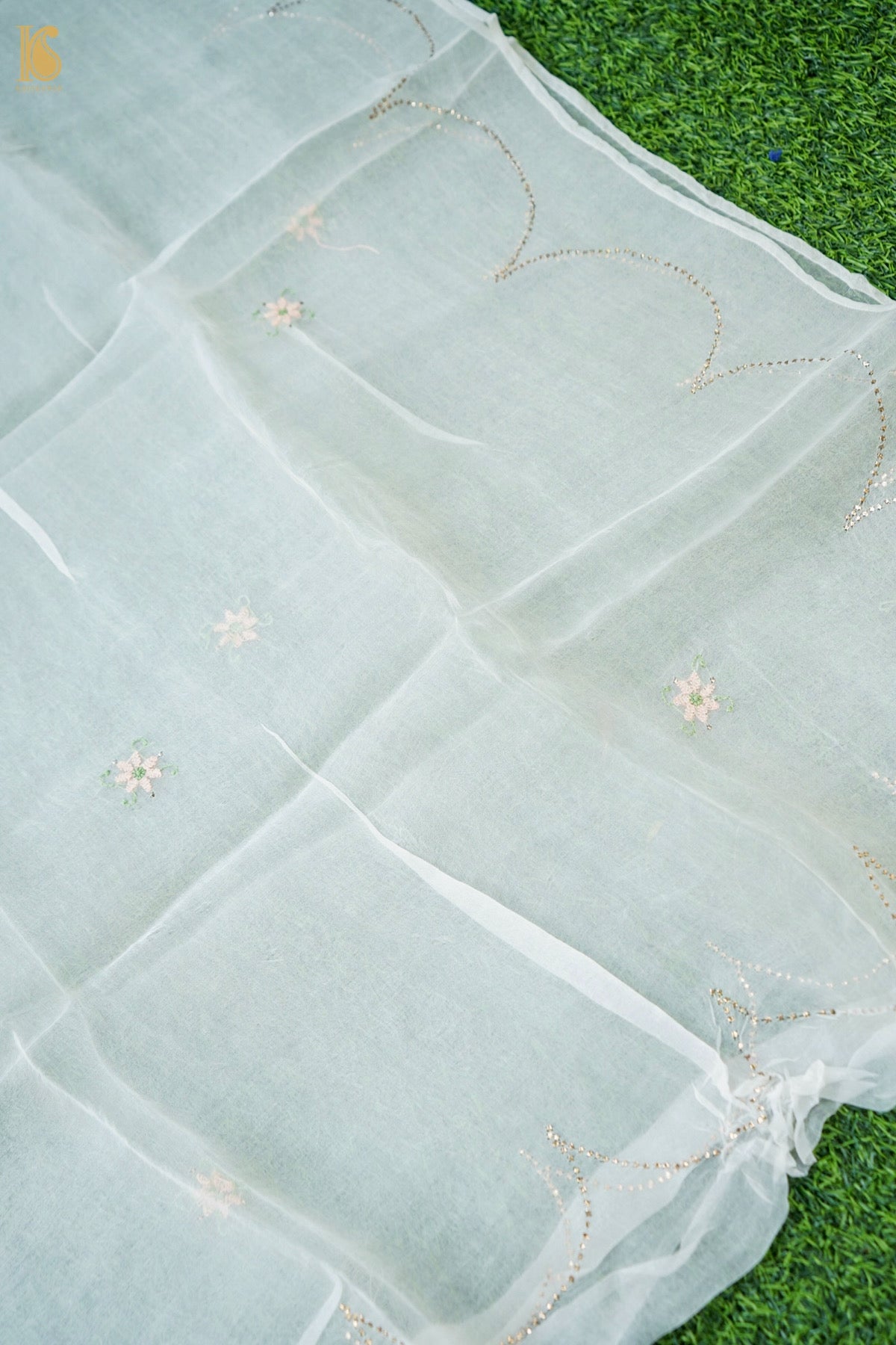 Hand Embroidered Chikankari Organza Kurta Fabric with Dupatta