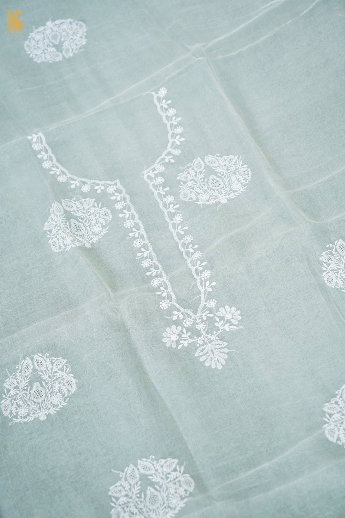 Chikankari Organza Kurta Fabric with Dupatta in White