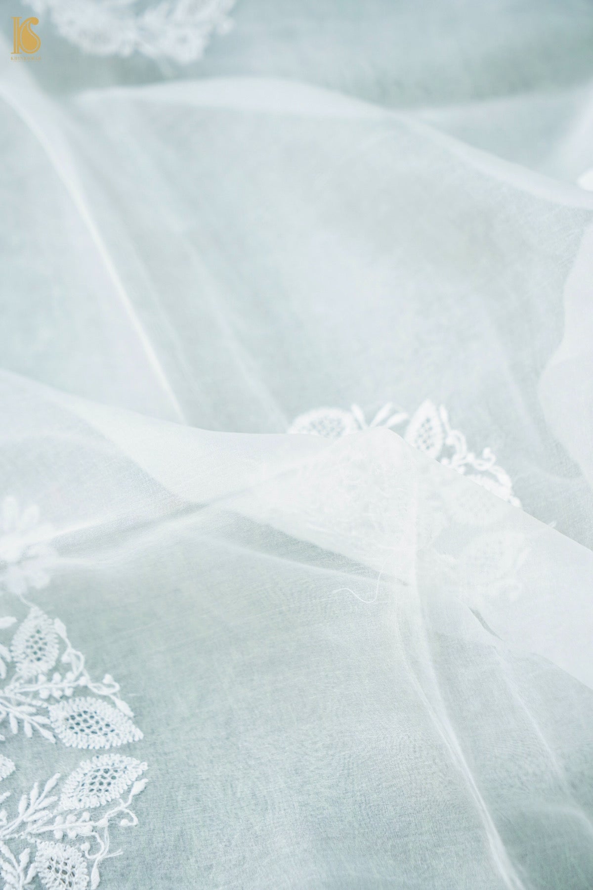 Chikankari Organza Kurta Fabric with Dupatta in White