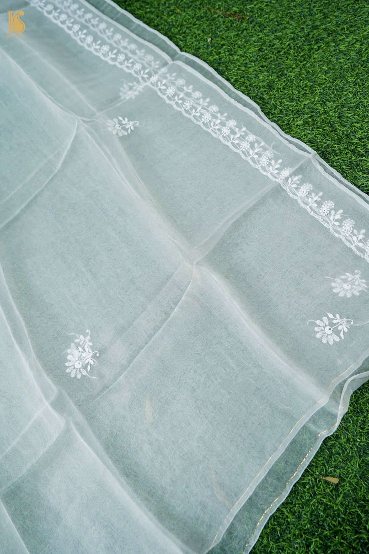 Chikankari Organza Kurta Fabric with Dupatta in White