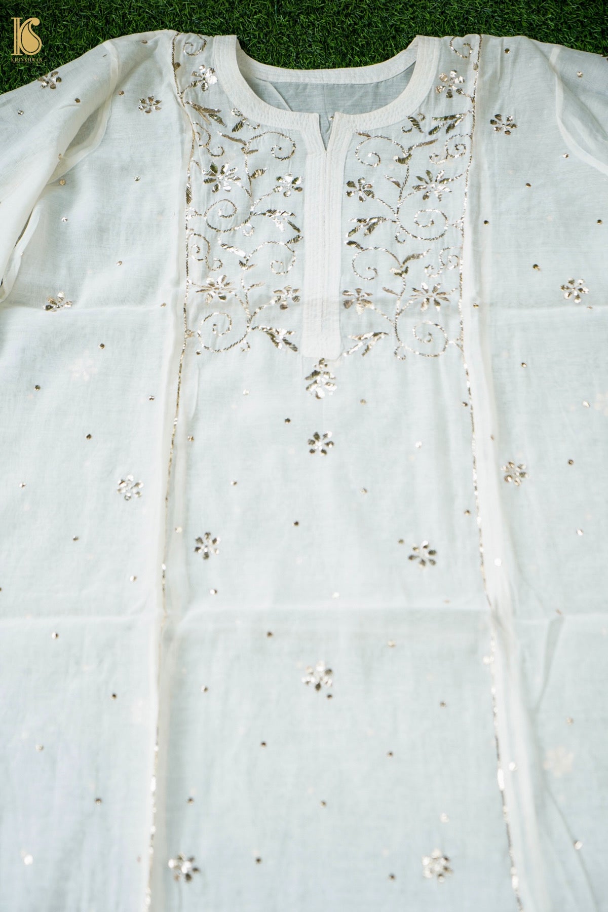 Mukaish Mul Chanderi Kurta with Dupatta in White