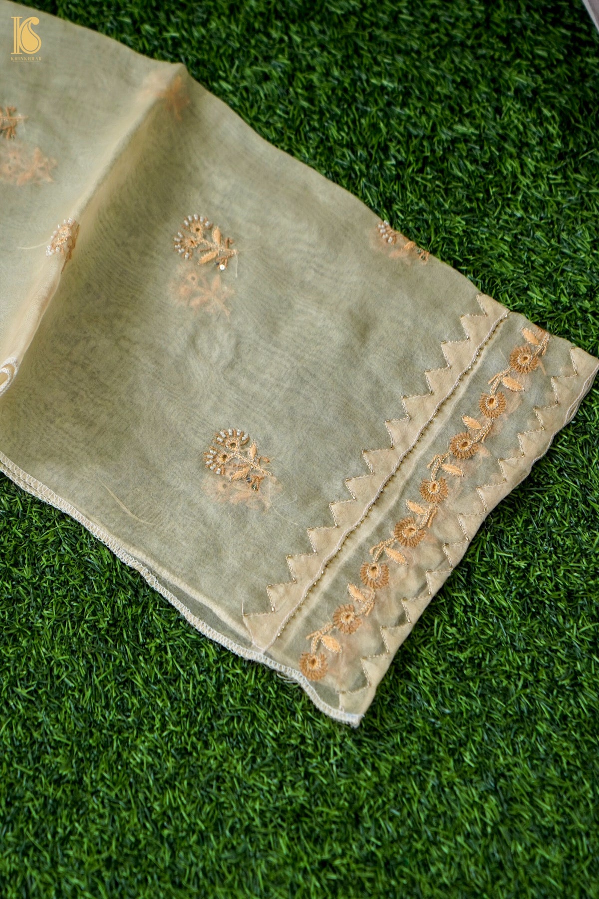 Chikankari Organza Kurta with Dupatta in Sage Green