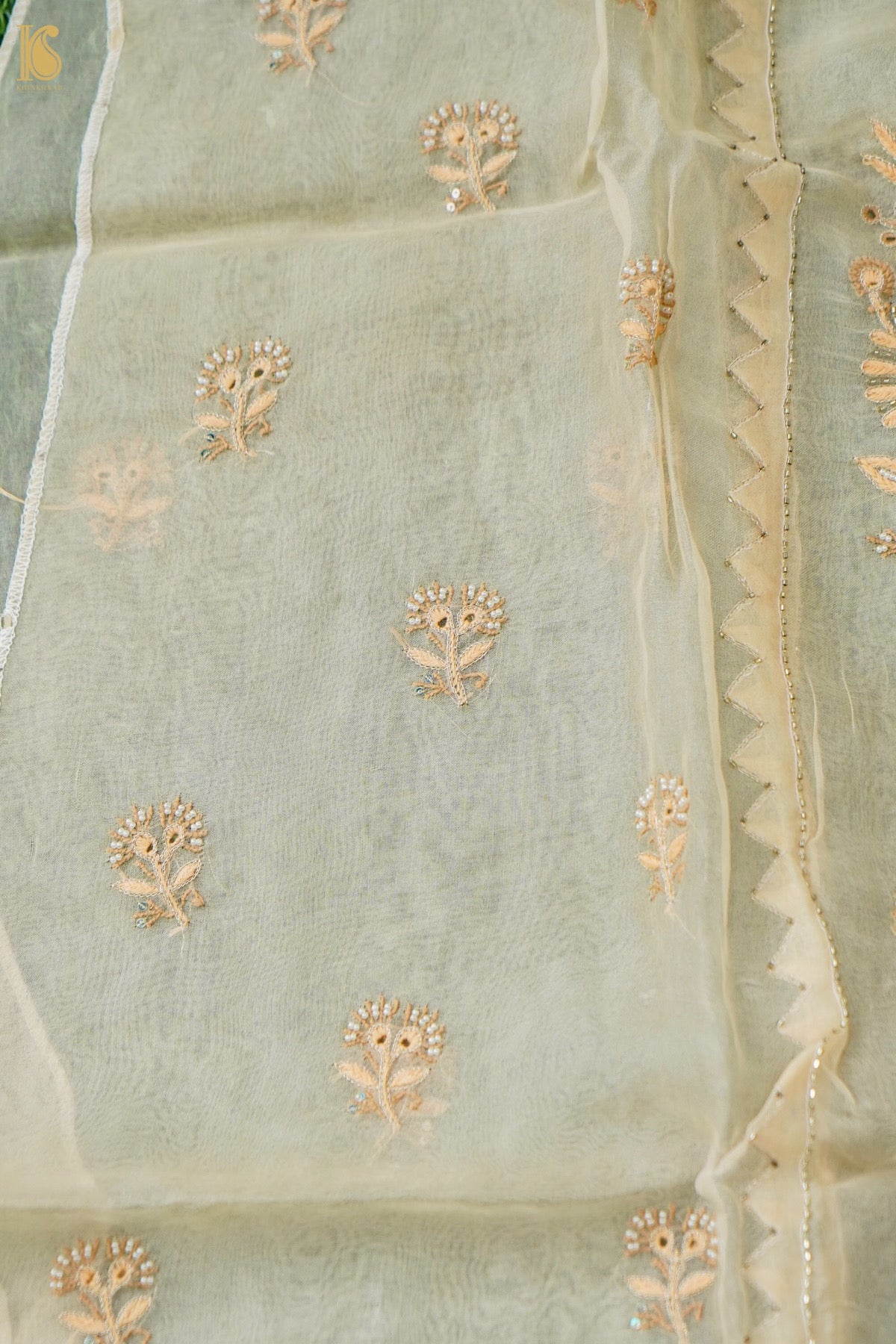 Chikankari Organza Kurta with Dupatta in Sage Green