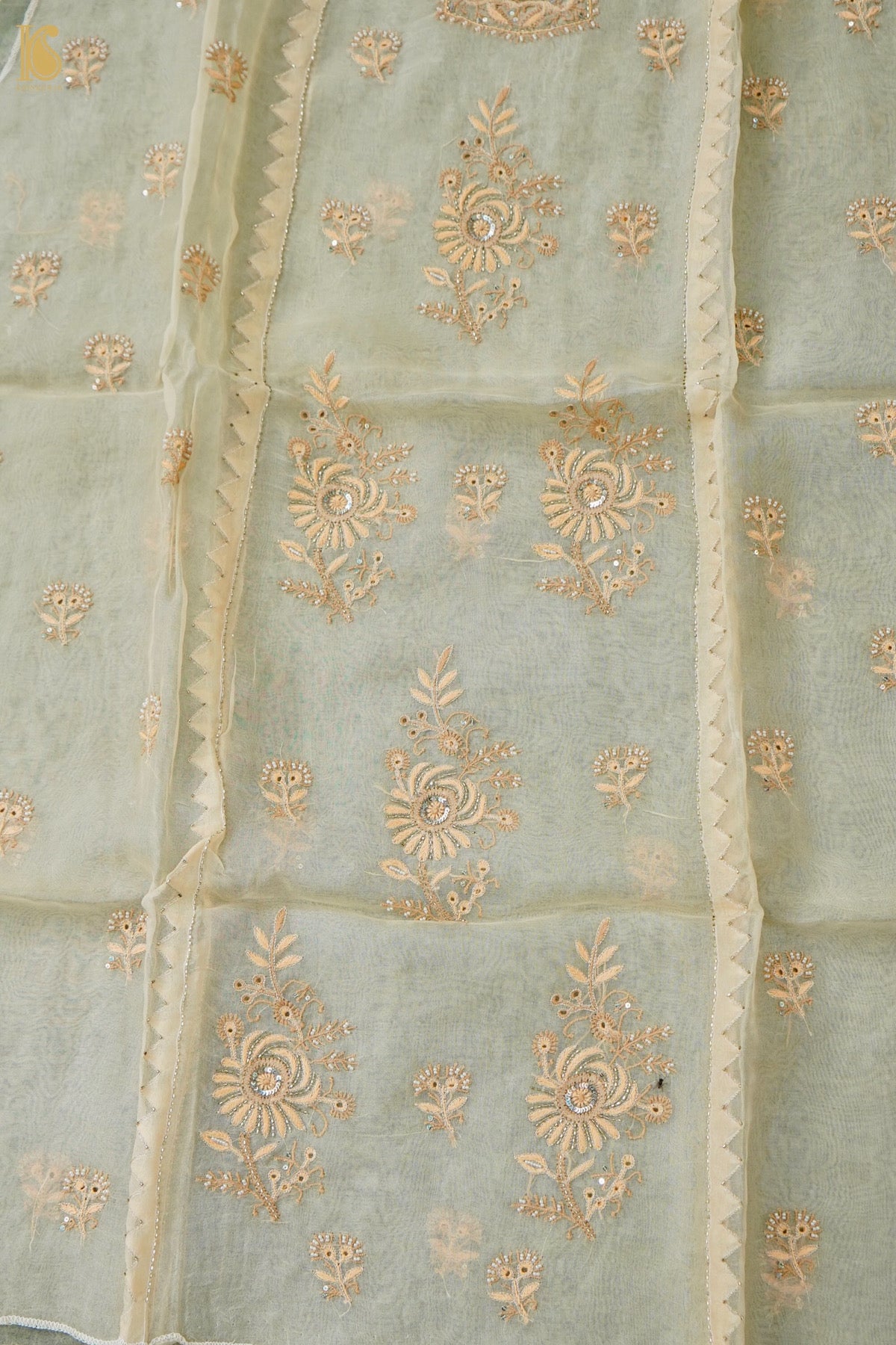 Chikankari Organza Kurta with Dupatta in Sage Green